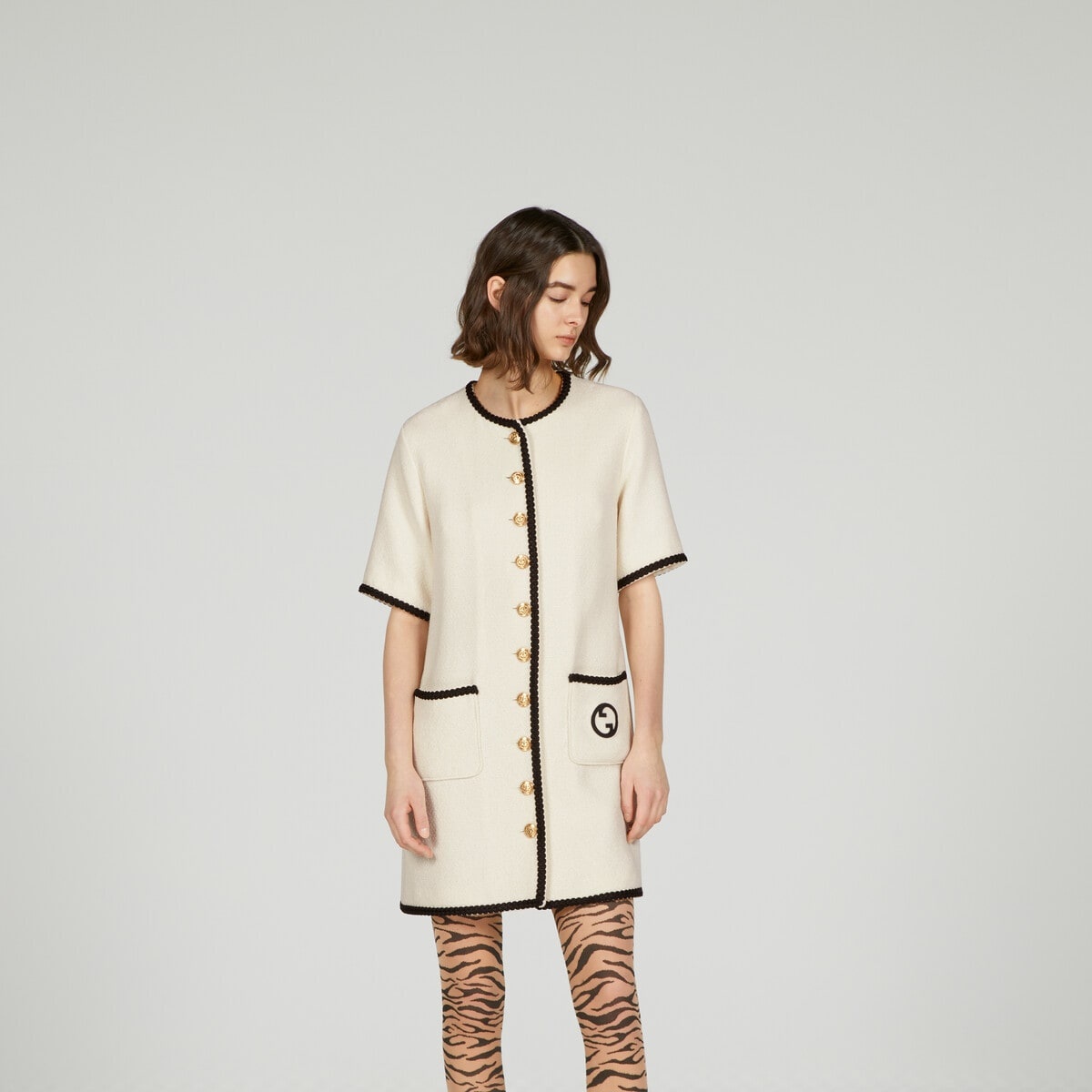 Retro tweed dress with chain belt - 5