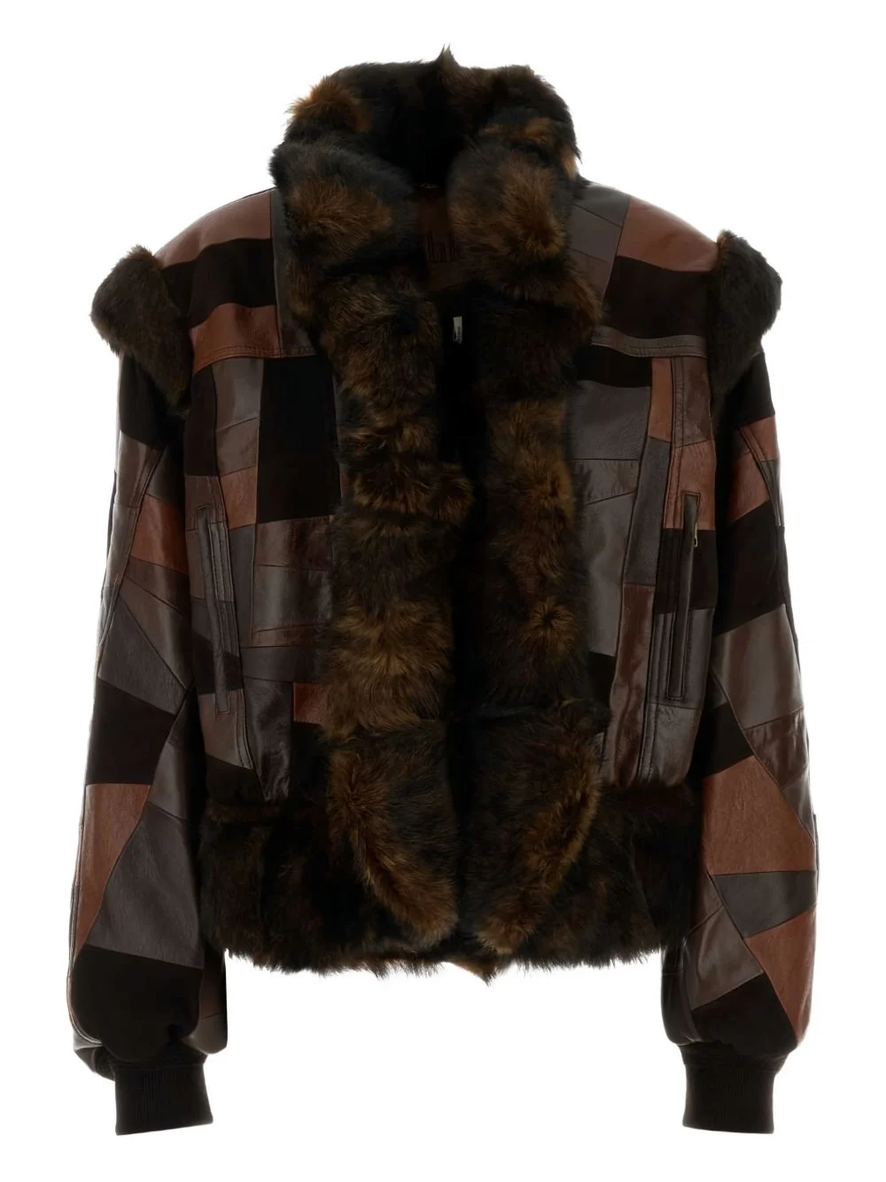 patchwork leather jacket - 1