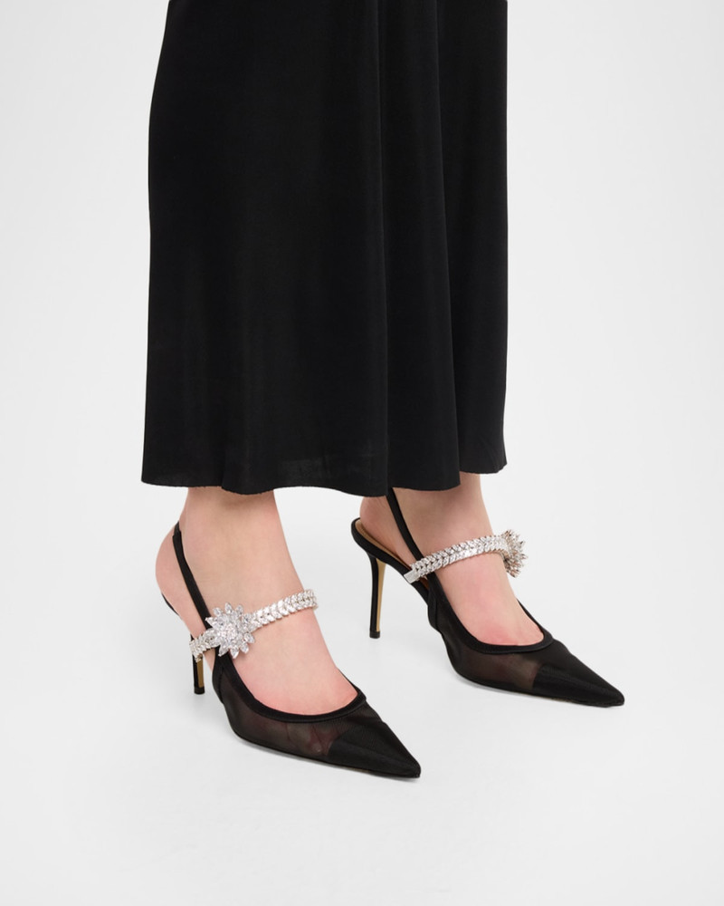 MACH & MACH Embellished Lotus Flower Mesh Slingback Pumps outlook