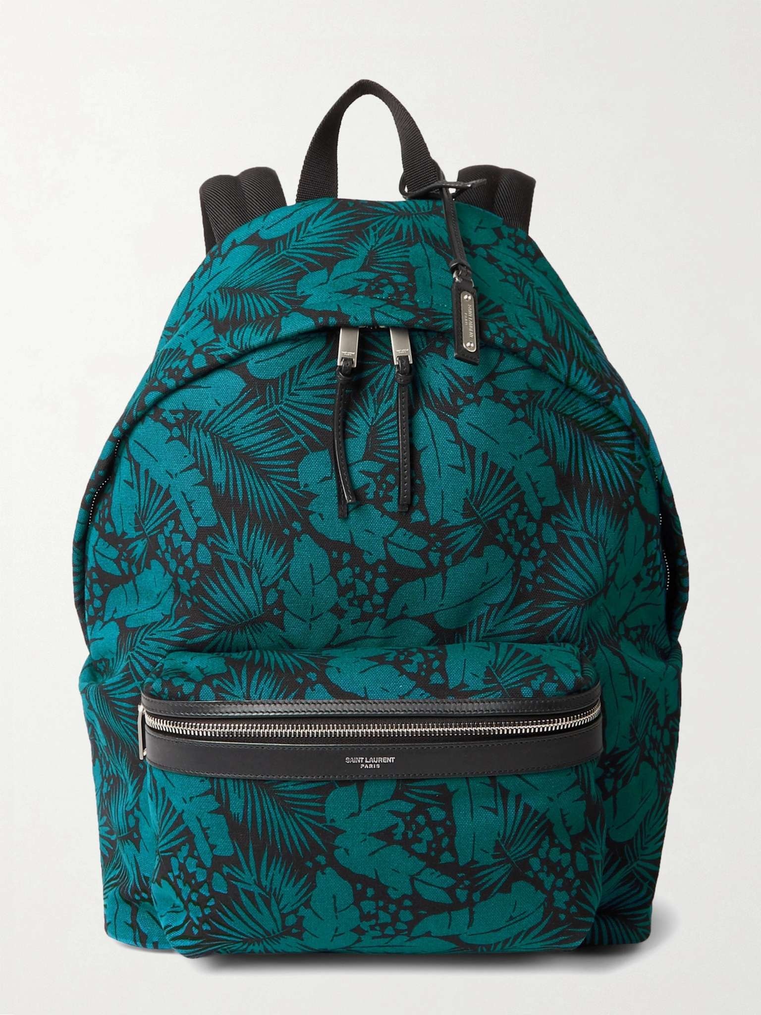 Leather-Trimmed Printed Canvas Backpack - 1