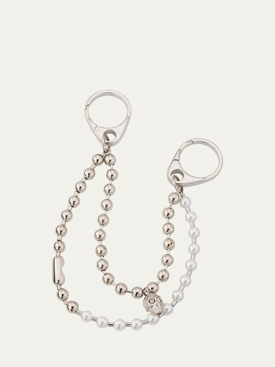 Skull and Pearly Double Chain Charm - 1