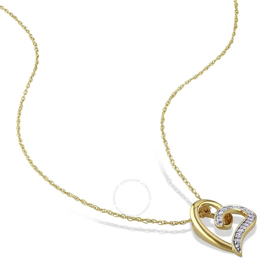 Amour - AMOUR Diamond Heart Pendant with Chain In 10K Yellow Gold - 3