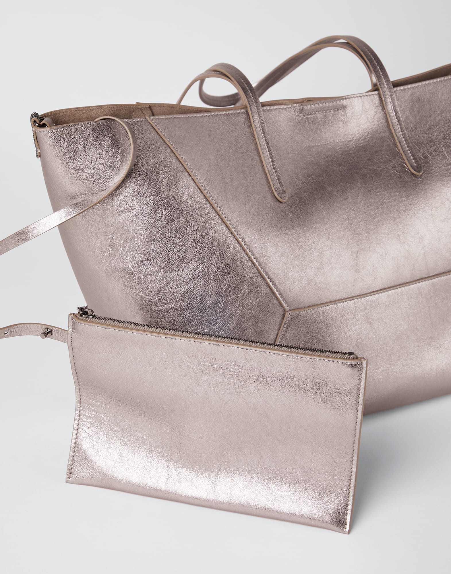 Lamé calfskin shopper bag with monili - 5