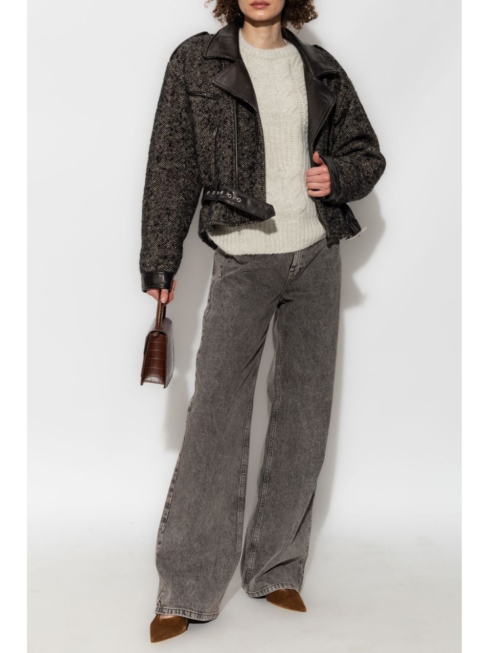 herringbone-pattern biker jacket - 2