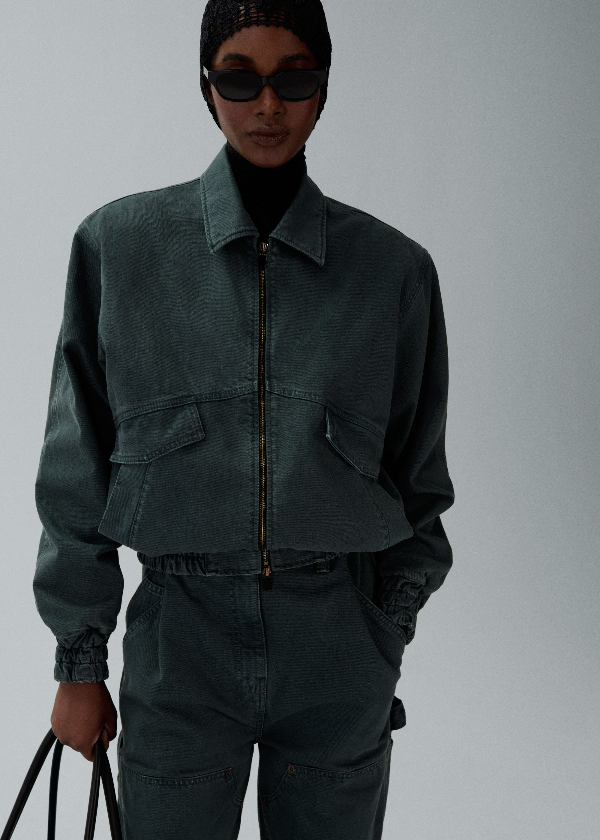 Loose leg industrial denim in green - 4