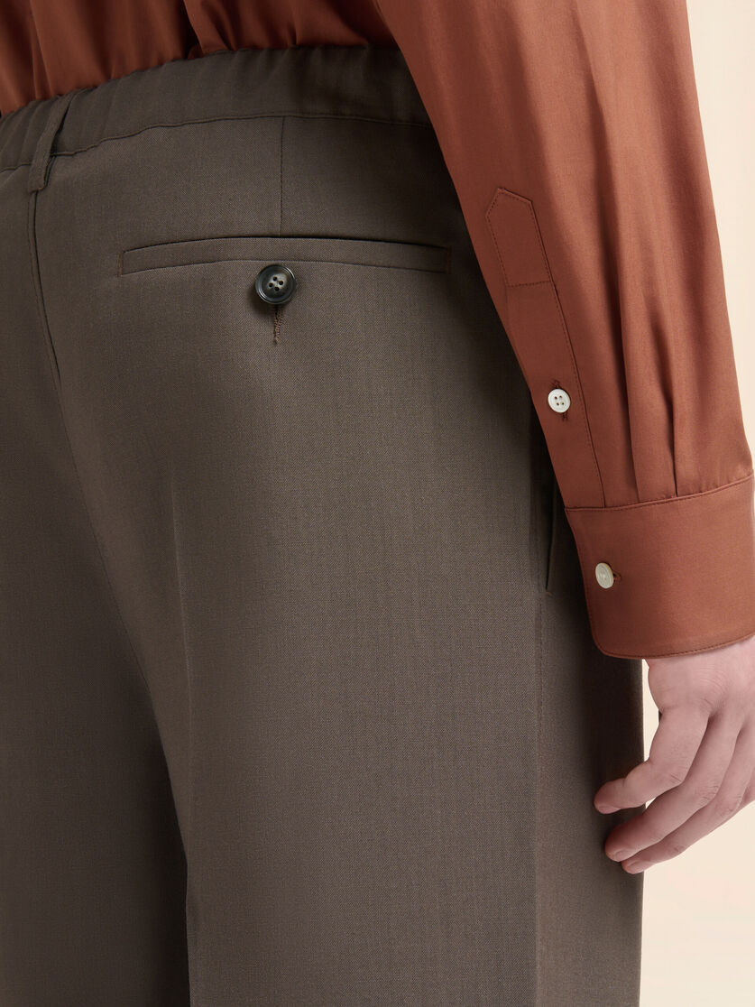 BROWN WOOL TROUSERS WITH ELASTICATED WAISTBAND - 4
