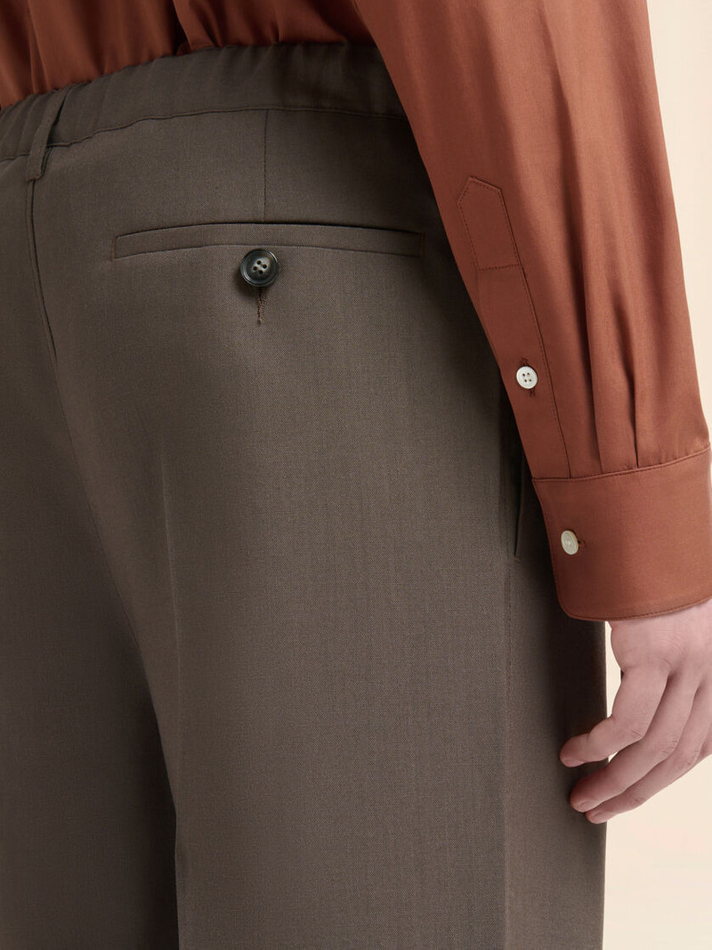 BROWN WOOL TROUSERS WITH ELASTICATED WAISTBAND 4