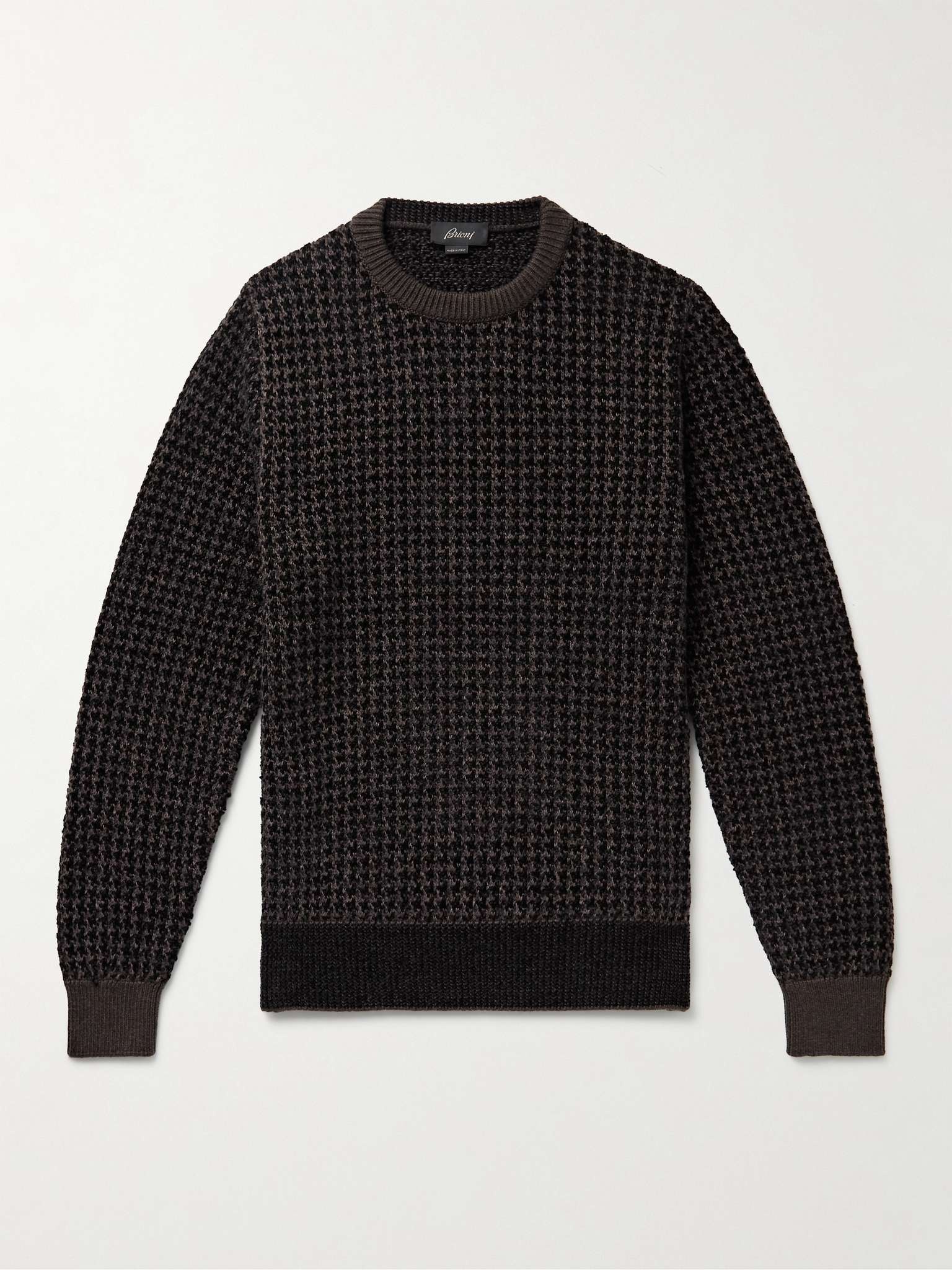 Houndstooth Silk, Wool and Cashmere-Blend Sweater - 1