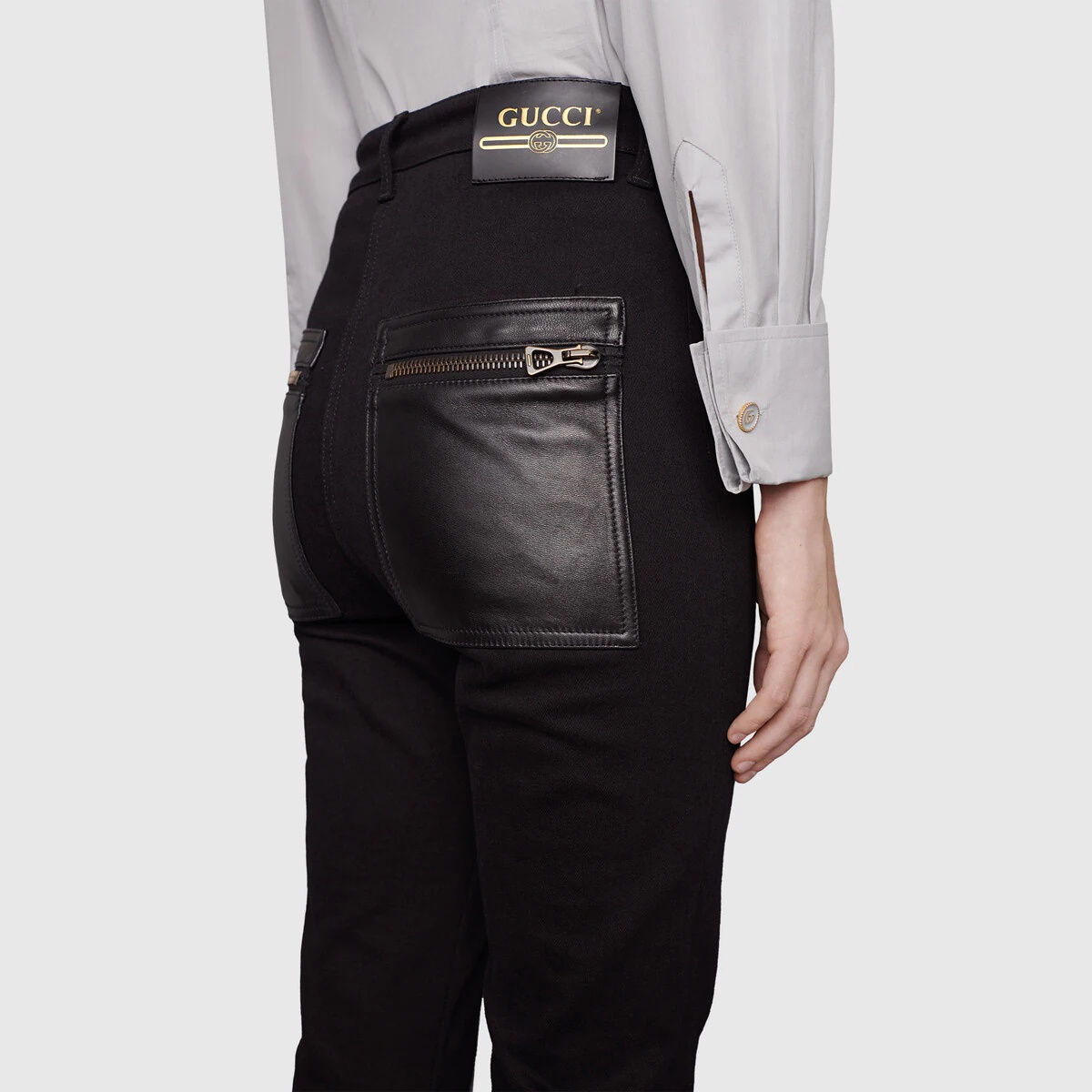 Zip pant with and leather pockets - 8