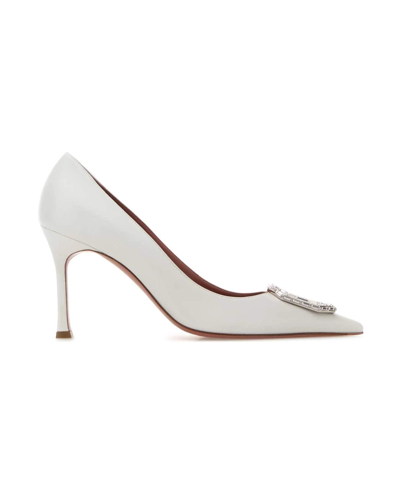 White Leather Camelia Pumps - 1