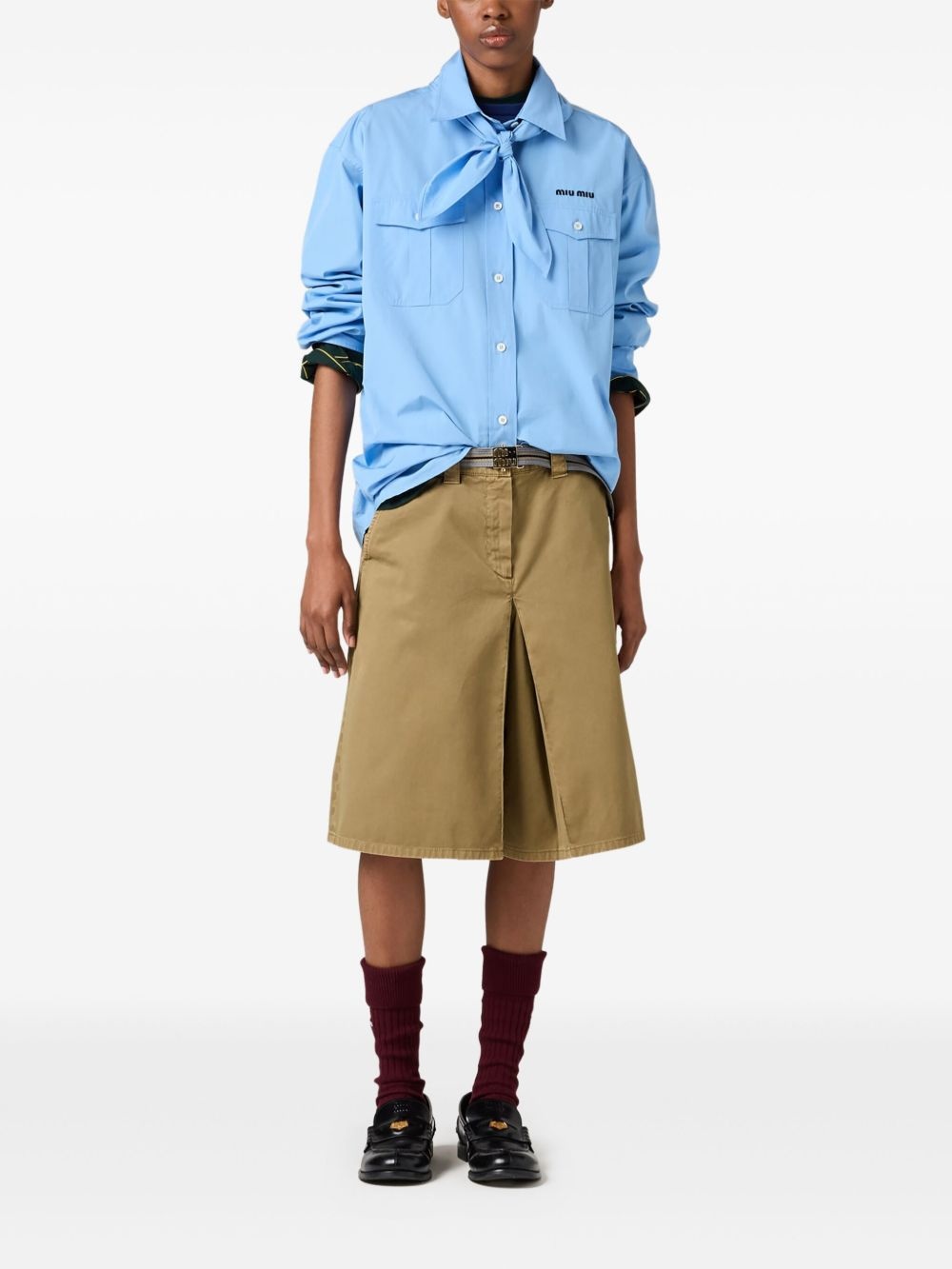 scarf-detail poplin shirt - 2