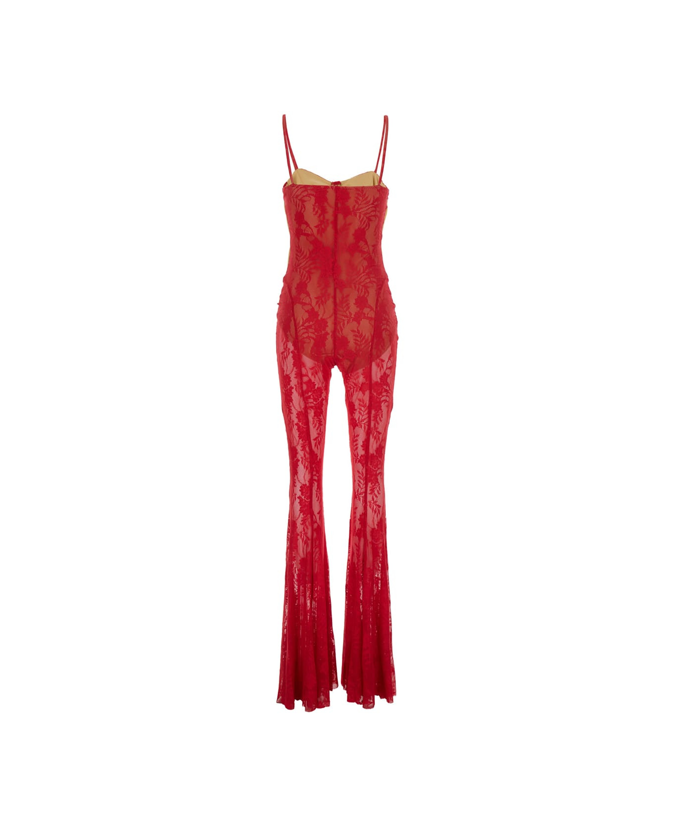 Red Jumpsuit With Sweatheart Neckline And Flared Leg In Tech Fabric Stretch Woman - 2