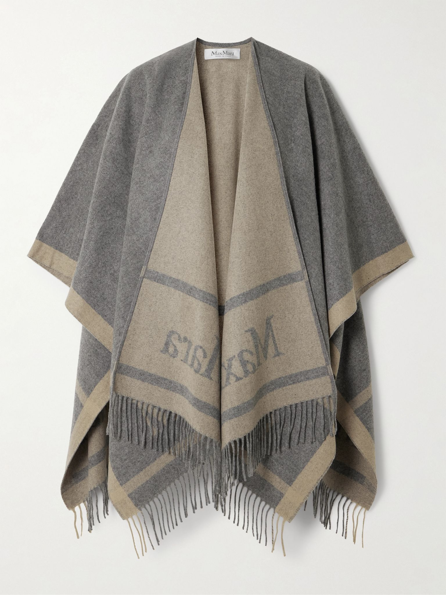 Hilde logo-jacquard wool cape Light gray - 1