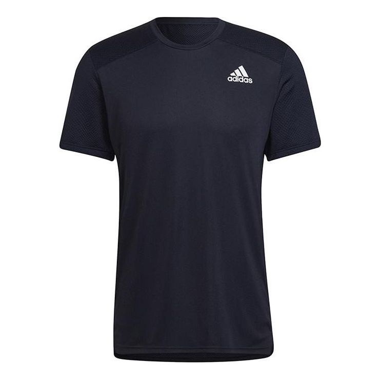 Men's adidas Solid Color Logo Round Neck Short Sleeve Ink Blue T-Shirt HB7465 - 1