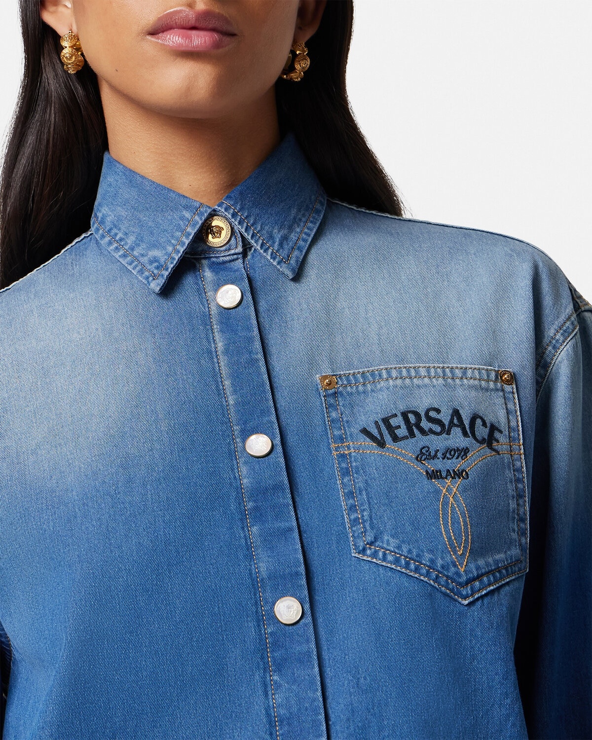 Versace Milano Stamp Crop Denim Shirt - 3