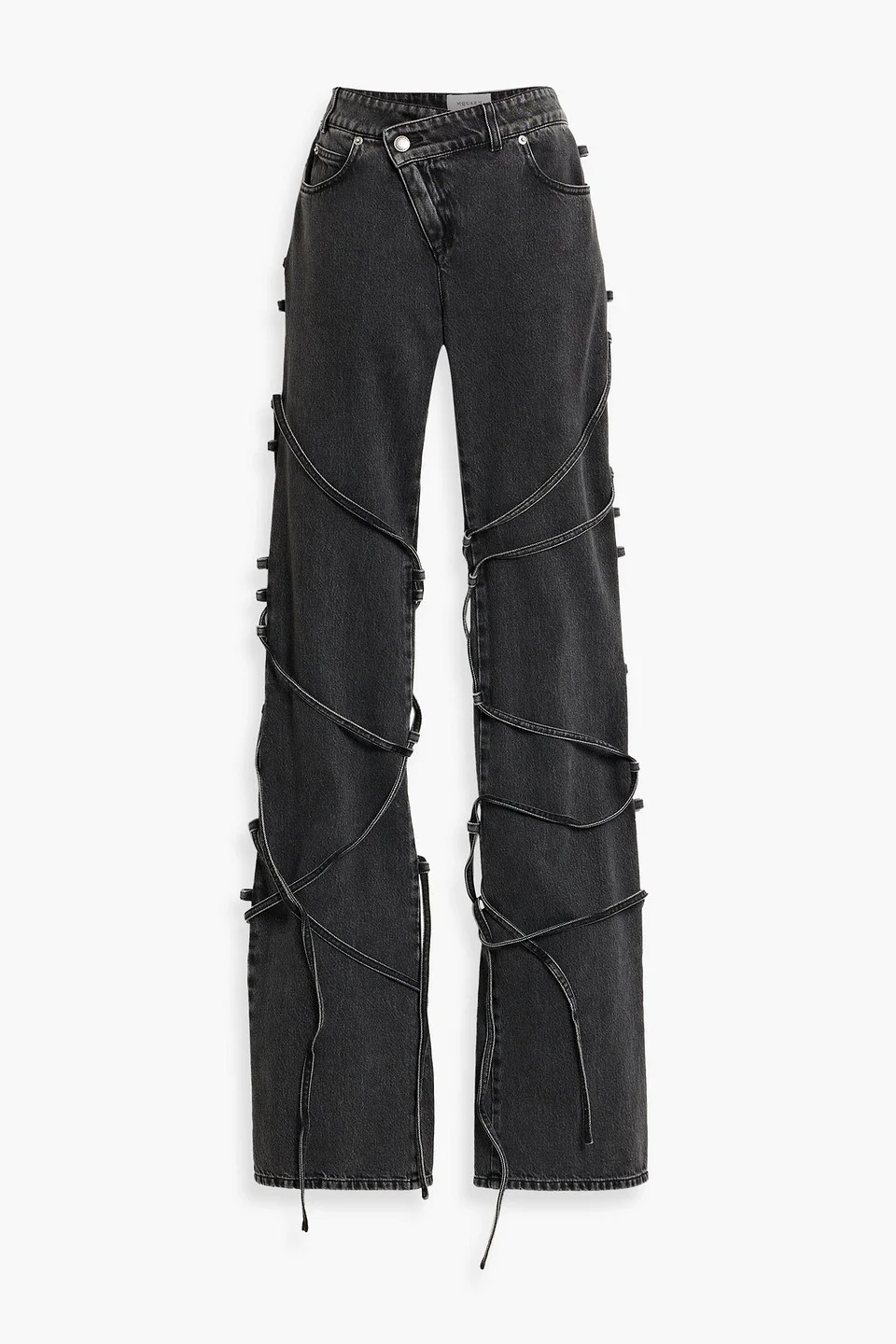 Asymmetric lace-up mid-rise straight-leg jeans - 1