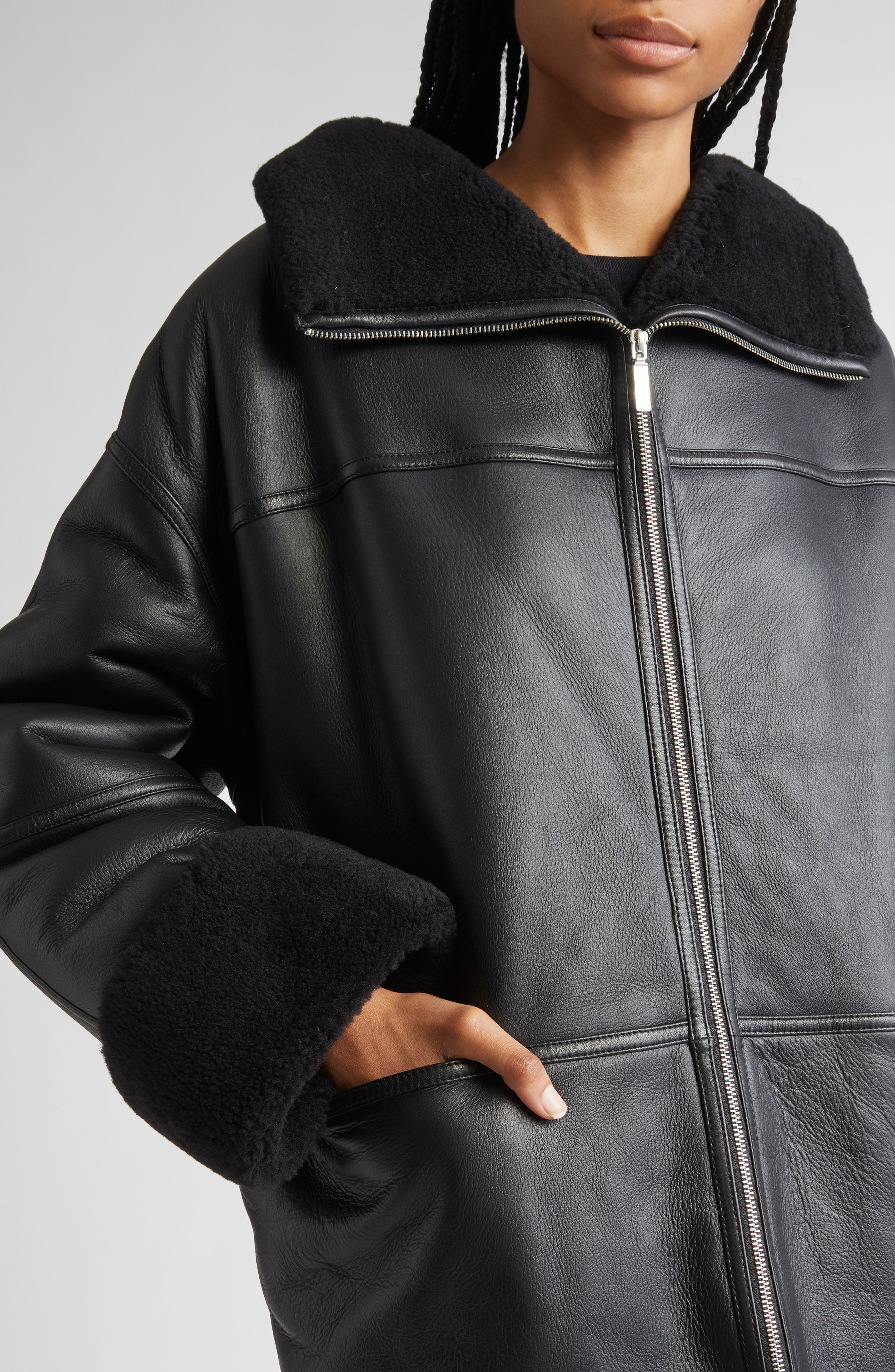 TOTEME Menfi Oversize Genuine Shearling Coat in Black at Nordstrom - 5