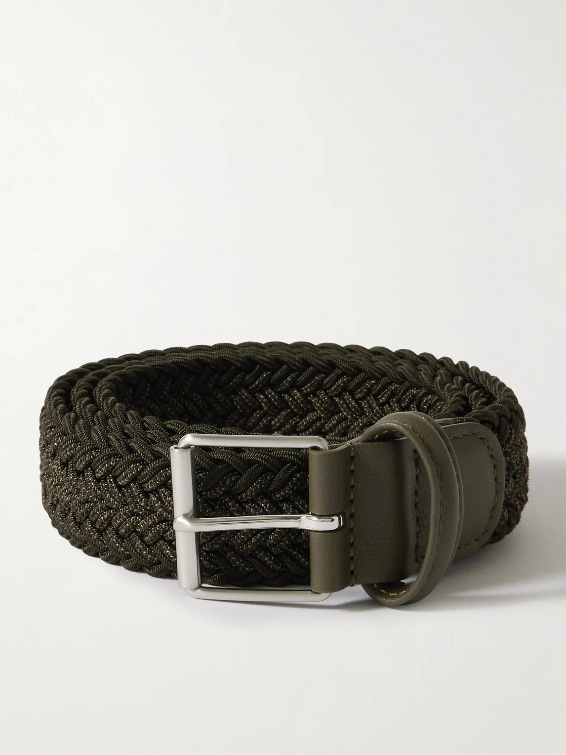 3.5cm Leather-Trimmed Woven Belt - 1