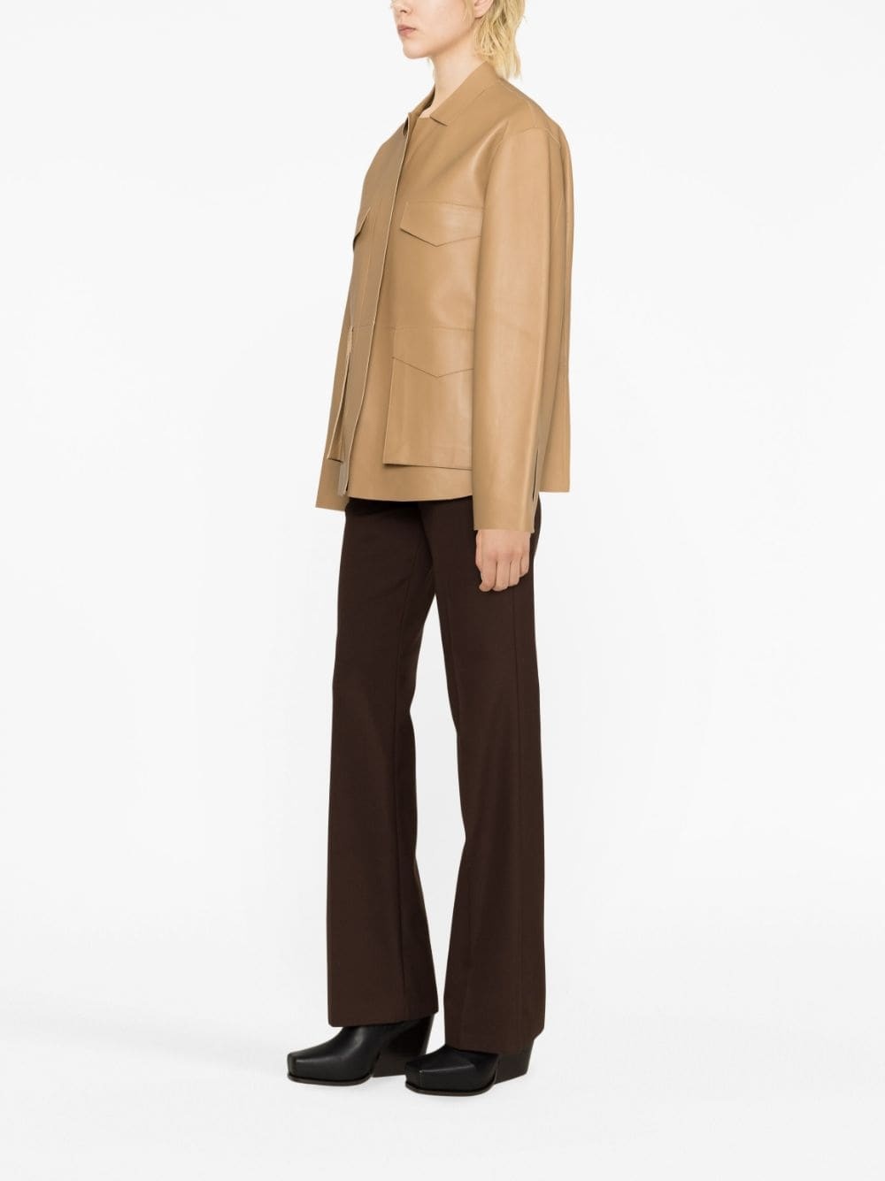 flared-hem leather jacket - 4