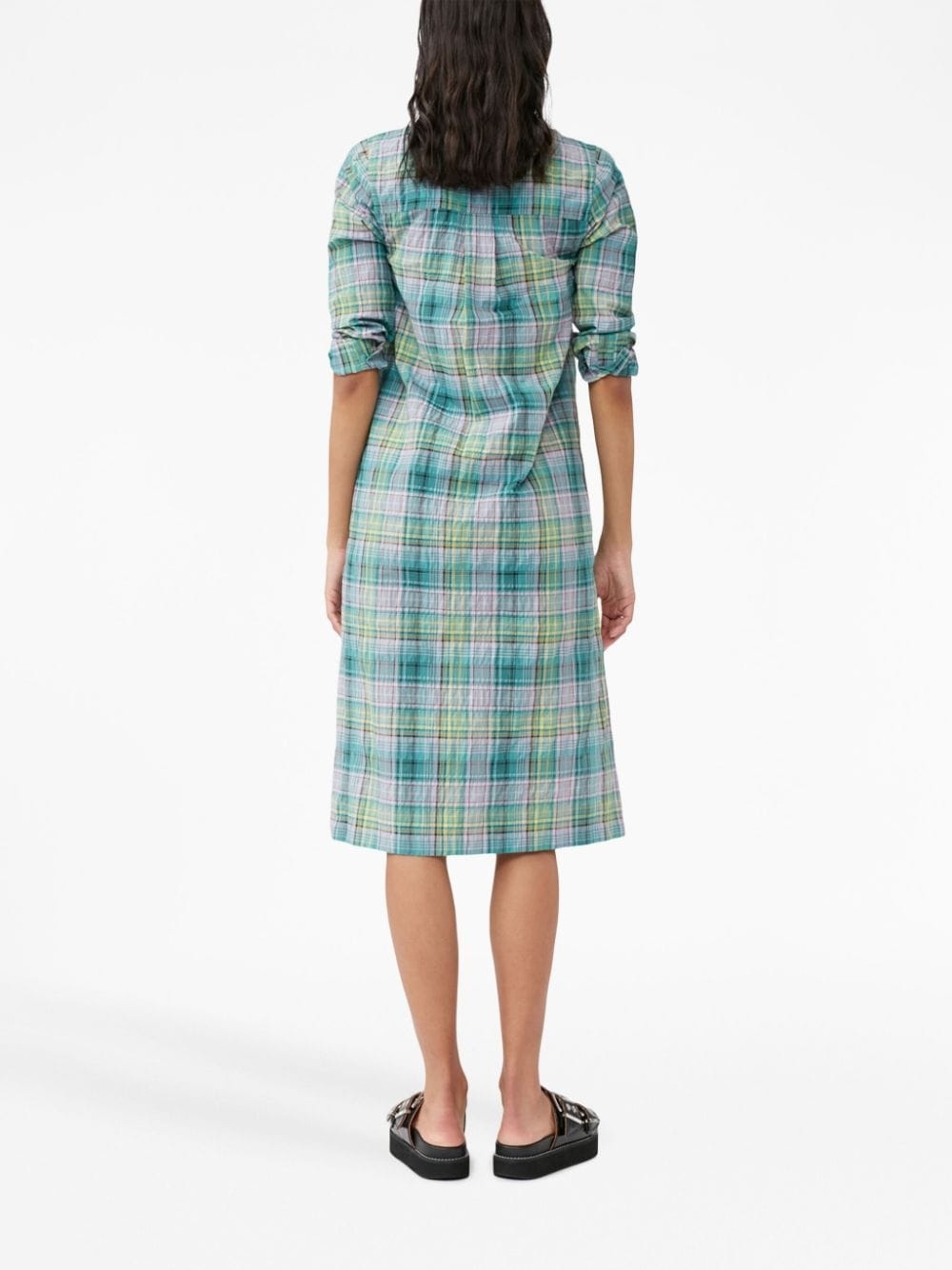 check-pattern seersucker shirt dress - 4