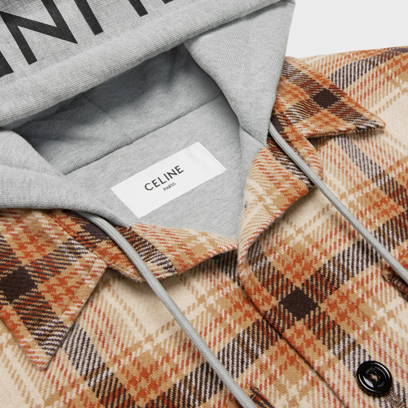 CELINE hooded overshirt in checked wool | REVERSIBLE