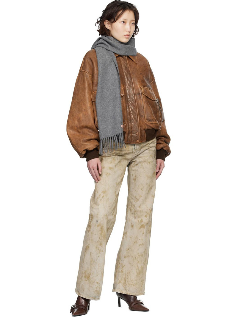 Acne Studios Gray Fringe Wool Skinny Scarf outlook