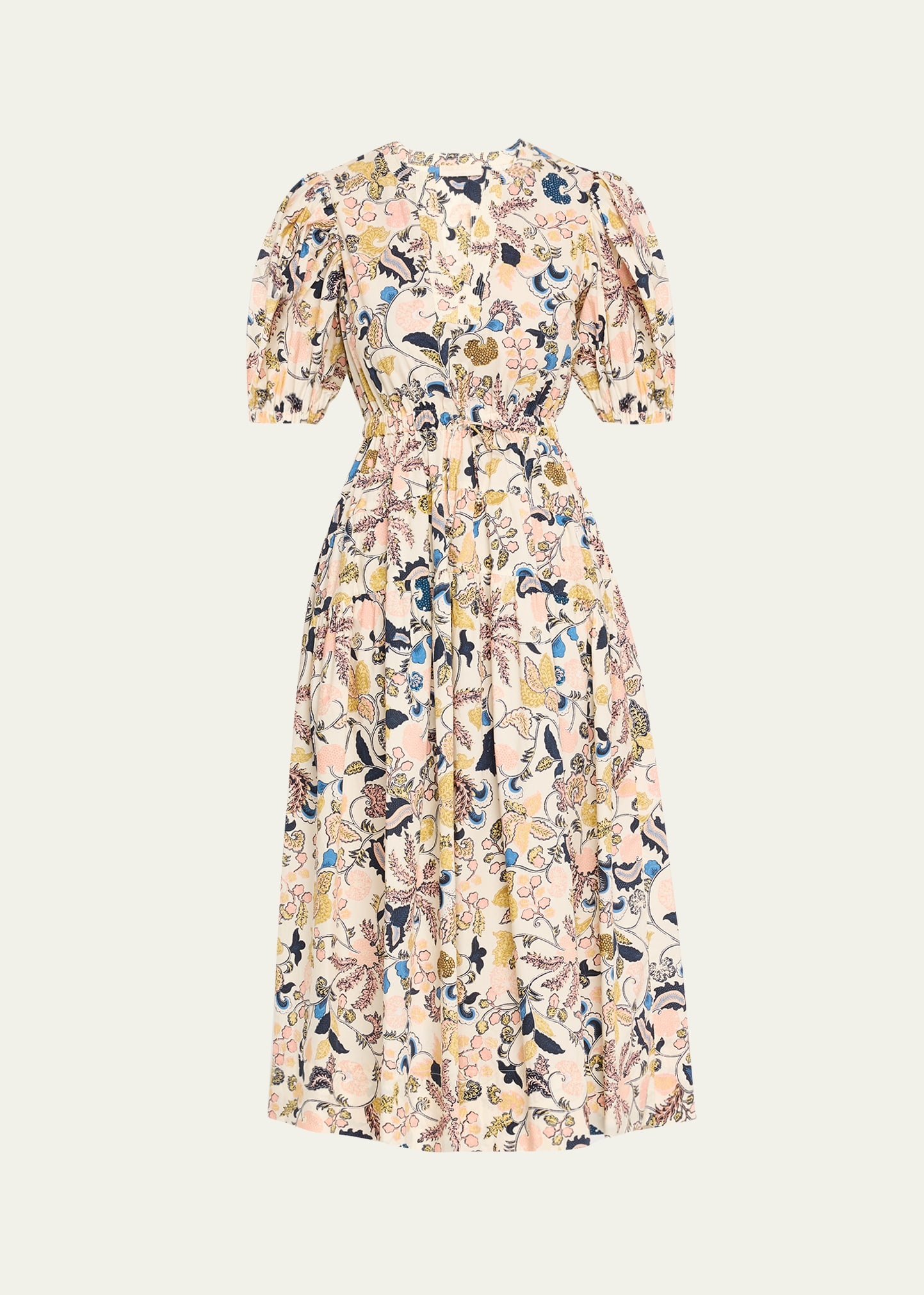 Adriana Puff-Sleeve V-Neck Midi Dress - 1