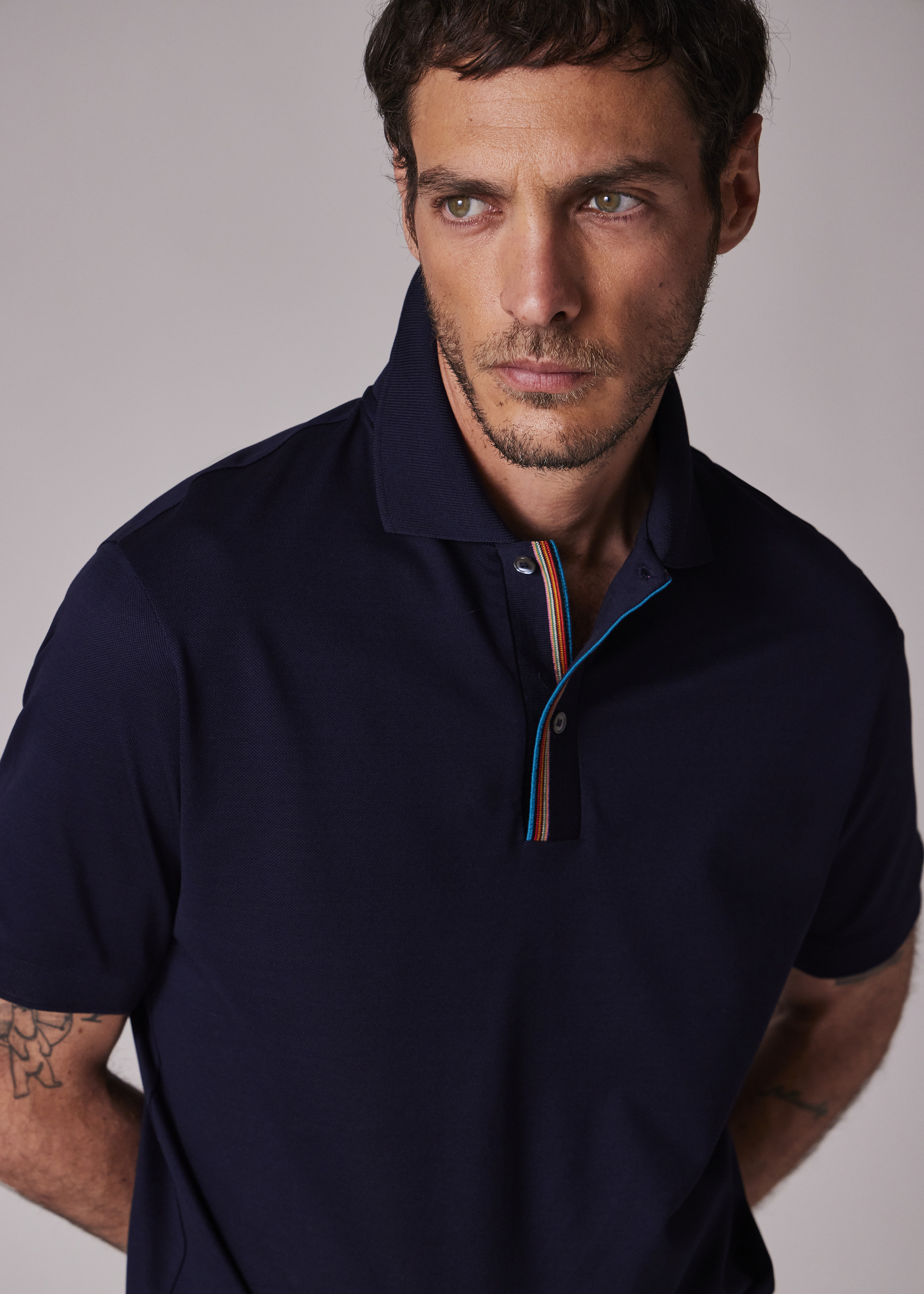 Dark Navy 'Signature Stripe' Trim Polo Shirt - 4