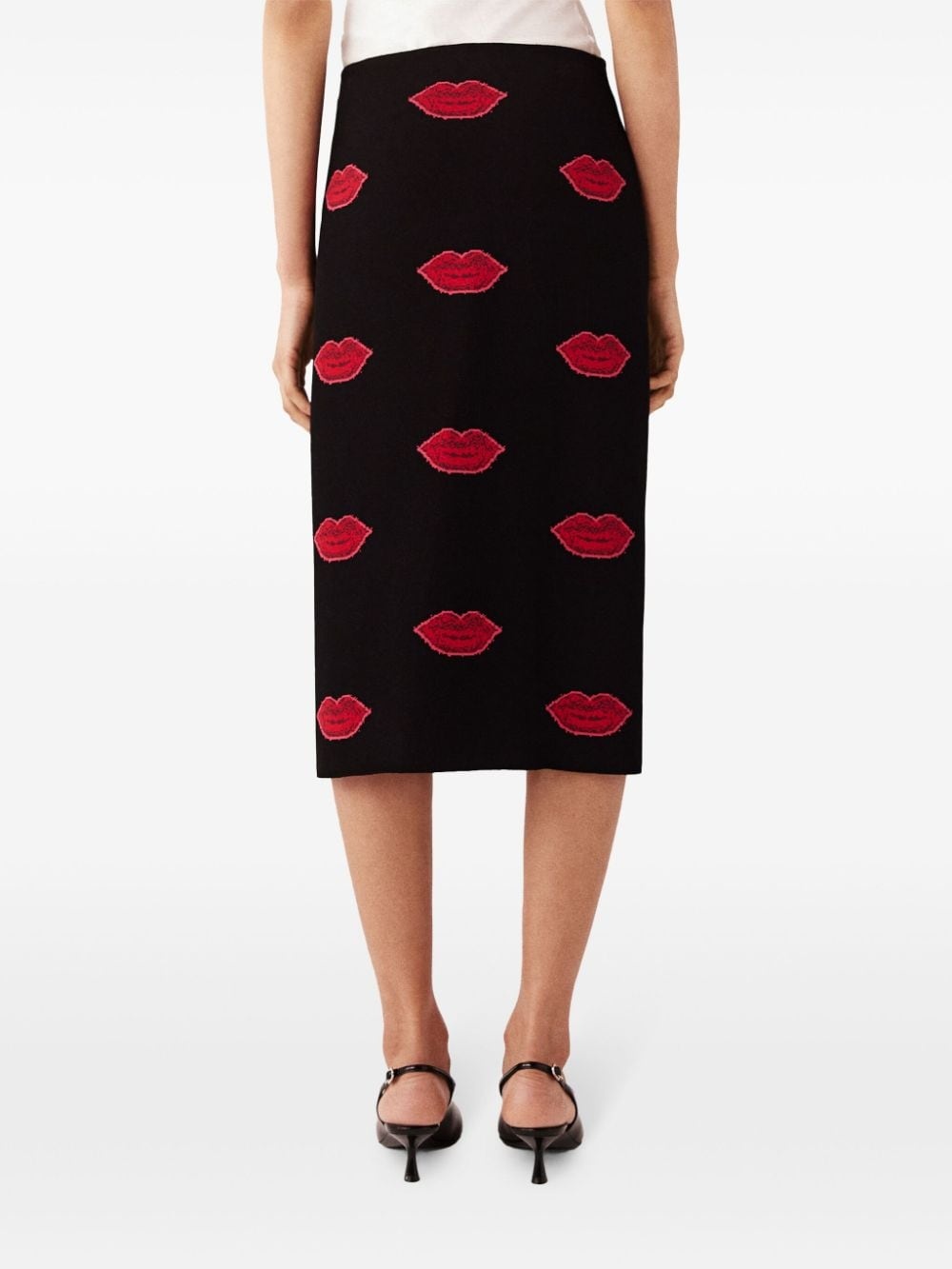 lips-print knit midi skirt - 6