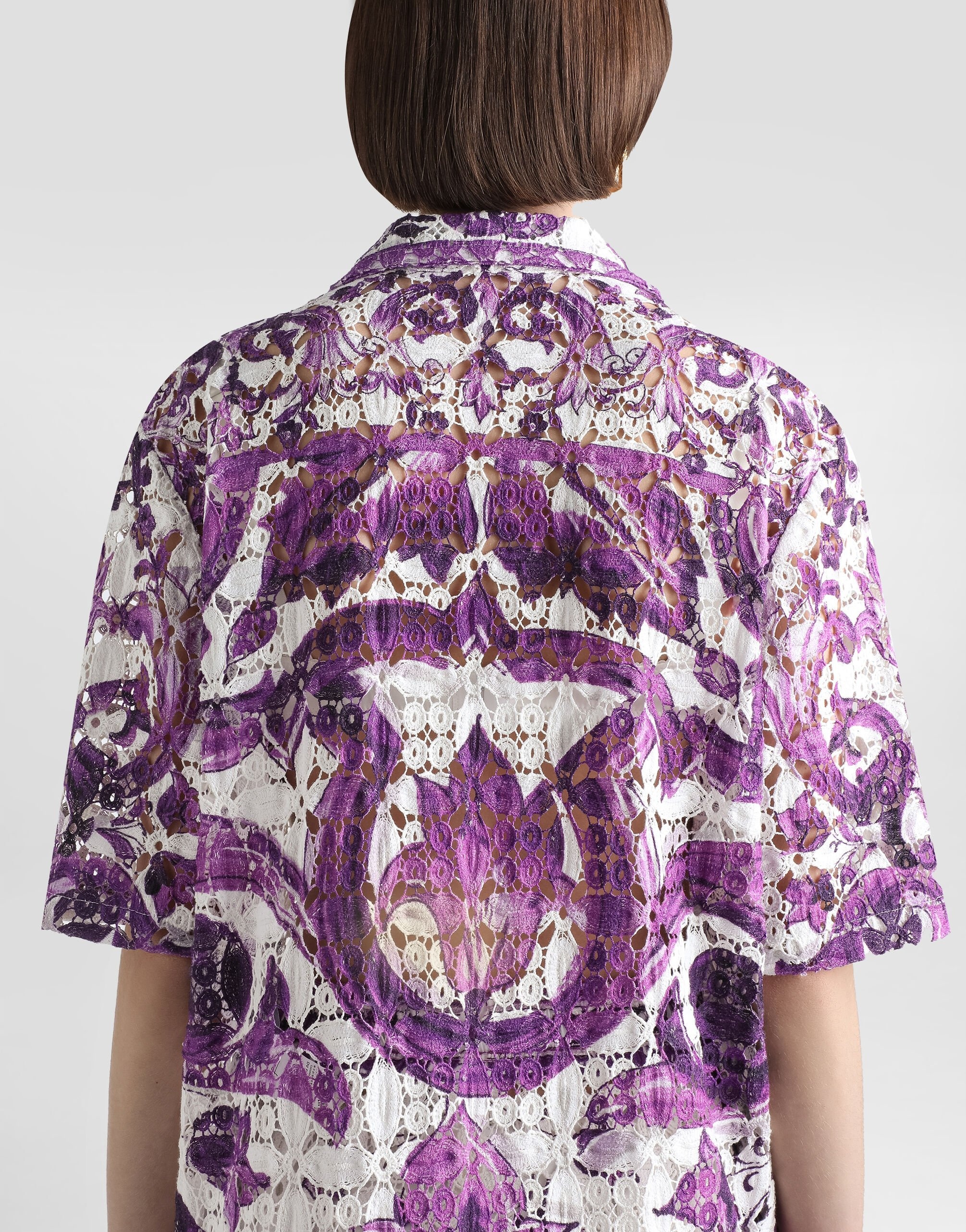 Majolica-print crochet lace shirt - 5