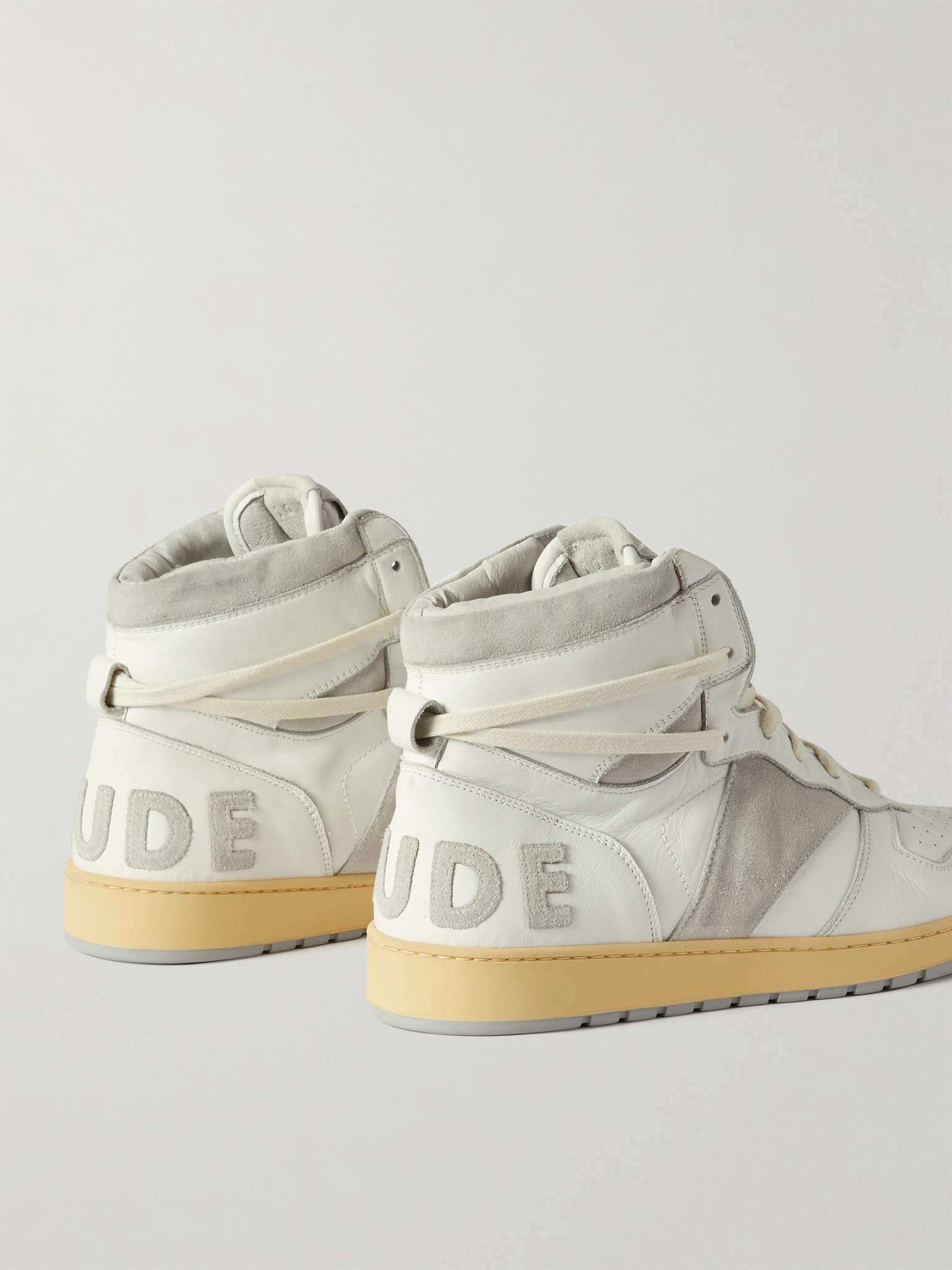 Rhecess Distressed Leather and Suede High-Top Sneakers - 5