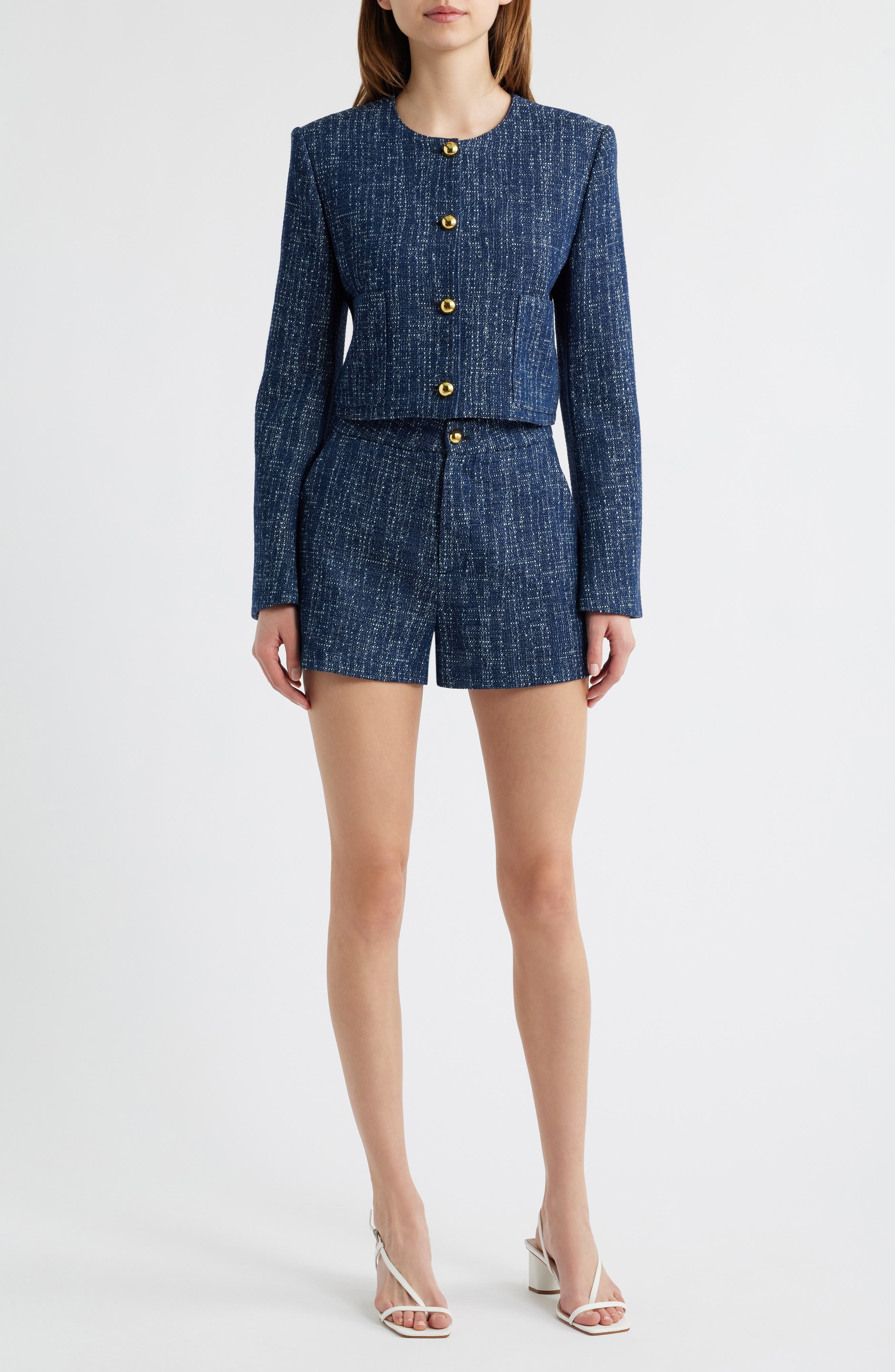 FRAME The Tweed Cotton Shorts in Indigo at Nordstrom - 7