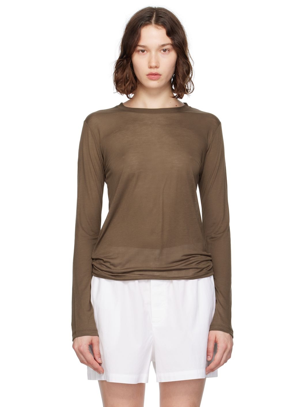 Brown Long Sleeve T-shirt - 1
