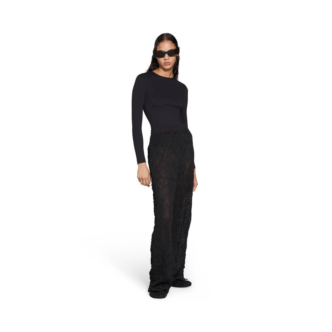 Mesh Baggy Sweatpants in Black - 2