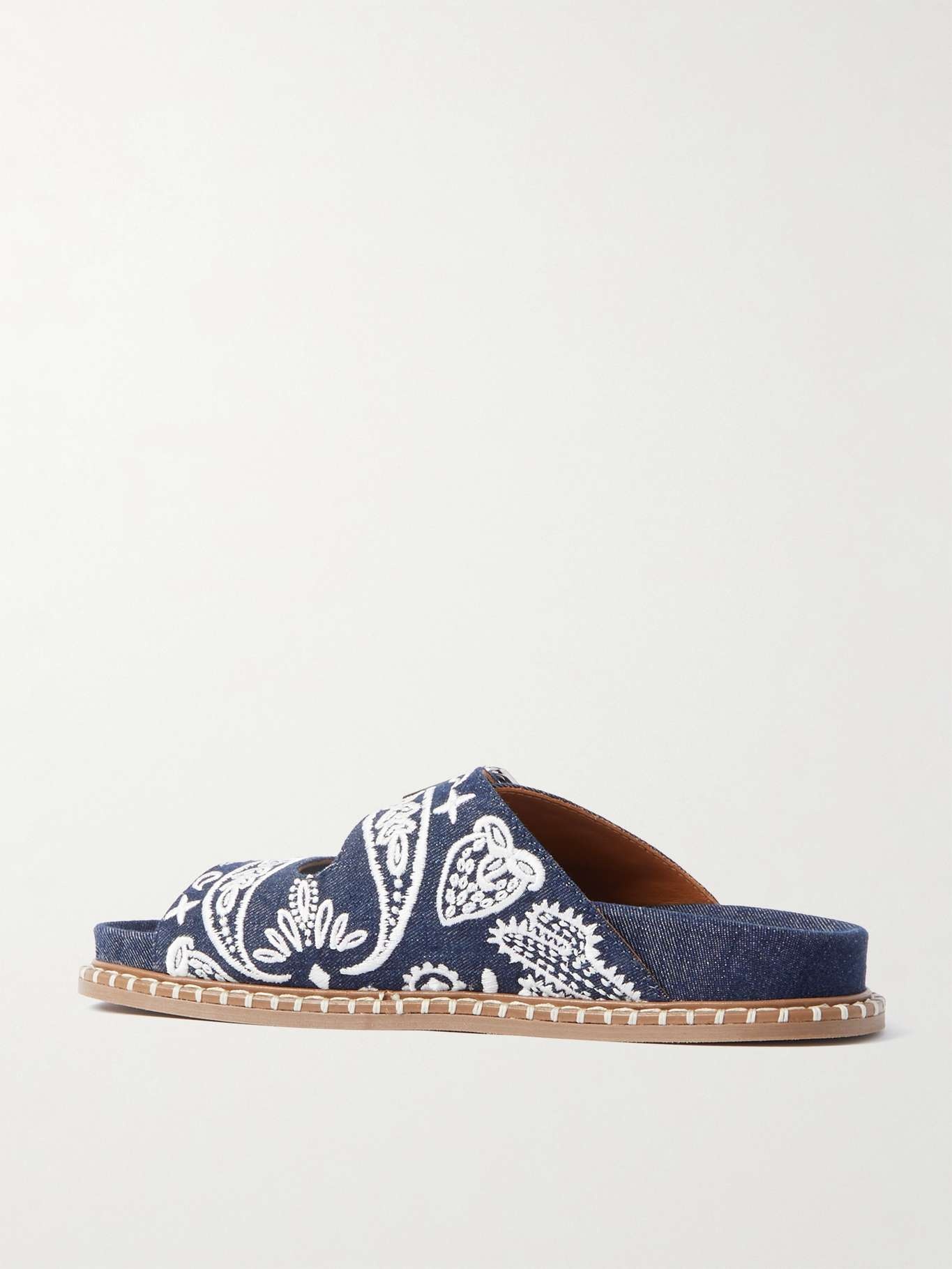 Rebecca whipstitched embroidered denim slides - 3