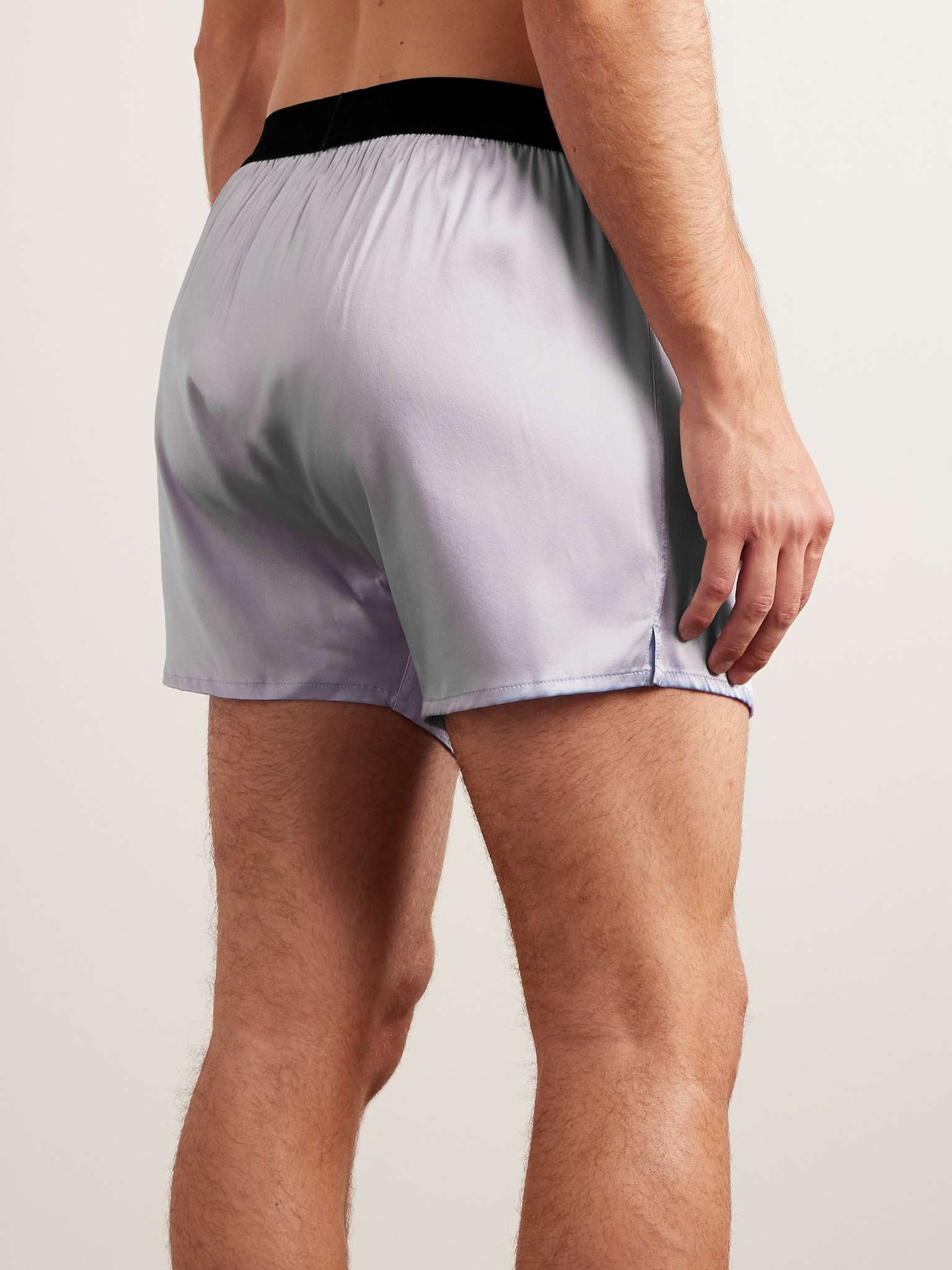 Velvet-Trimmed Stretch-Silk Satin Boxer Shorts - 3