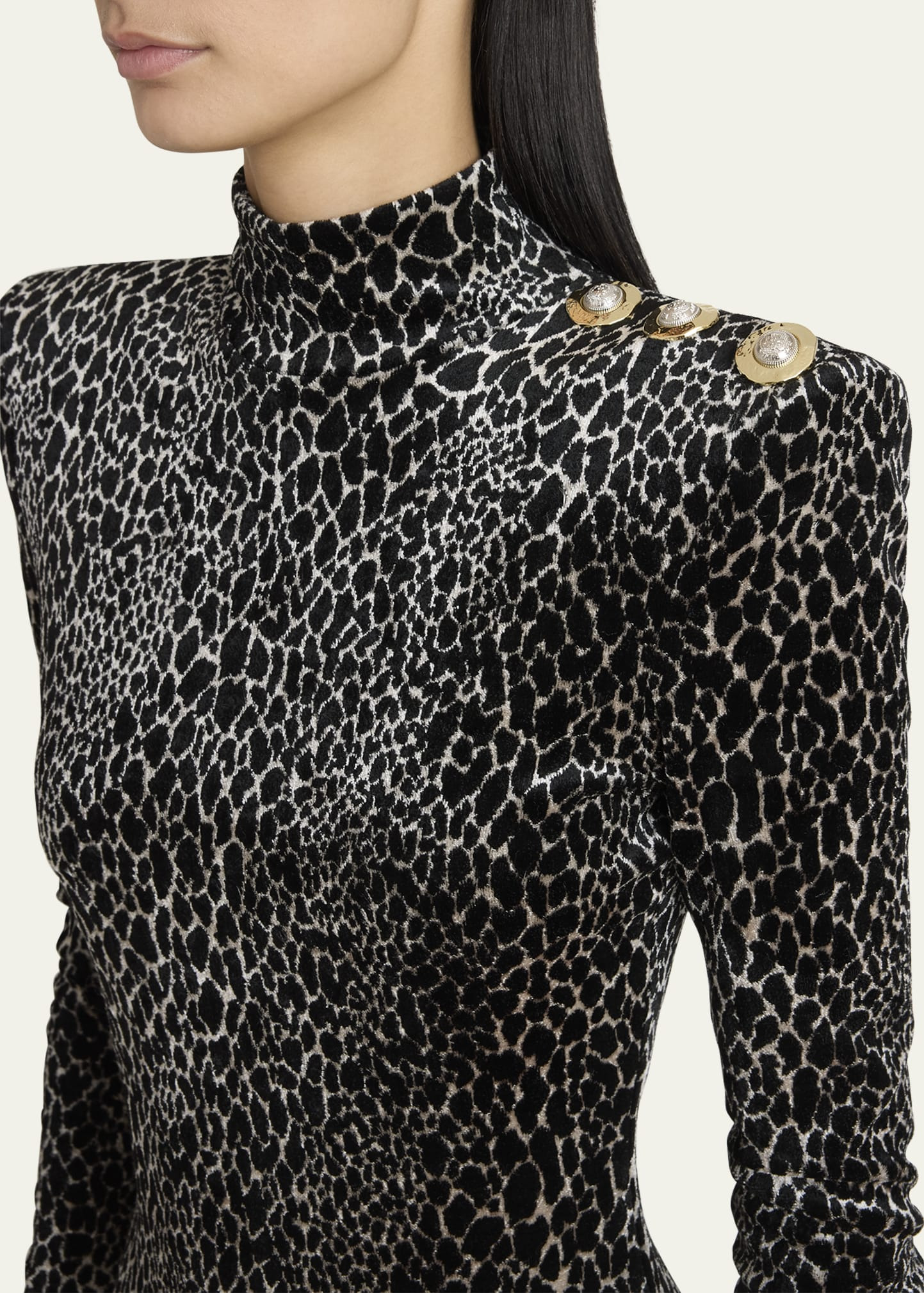 Leopard Velvet Button Strong-Shoulder Mini Dress - 5
