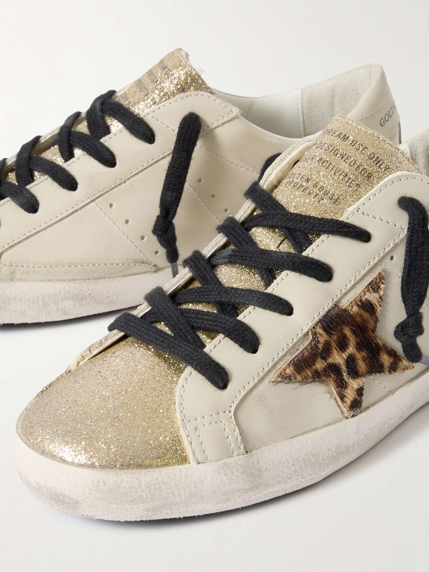 Super-Star distressed glittered leather and calf hair sneakers Off-white - 4