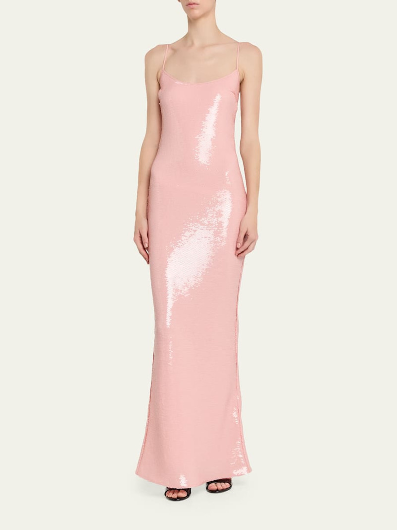 Isis Scoop-Neck Sequin Column Gown 4
