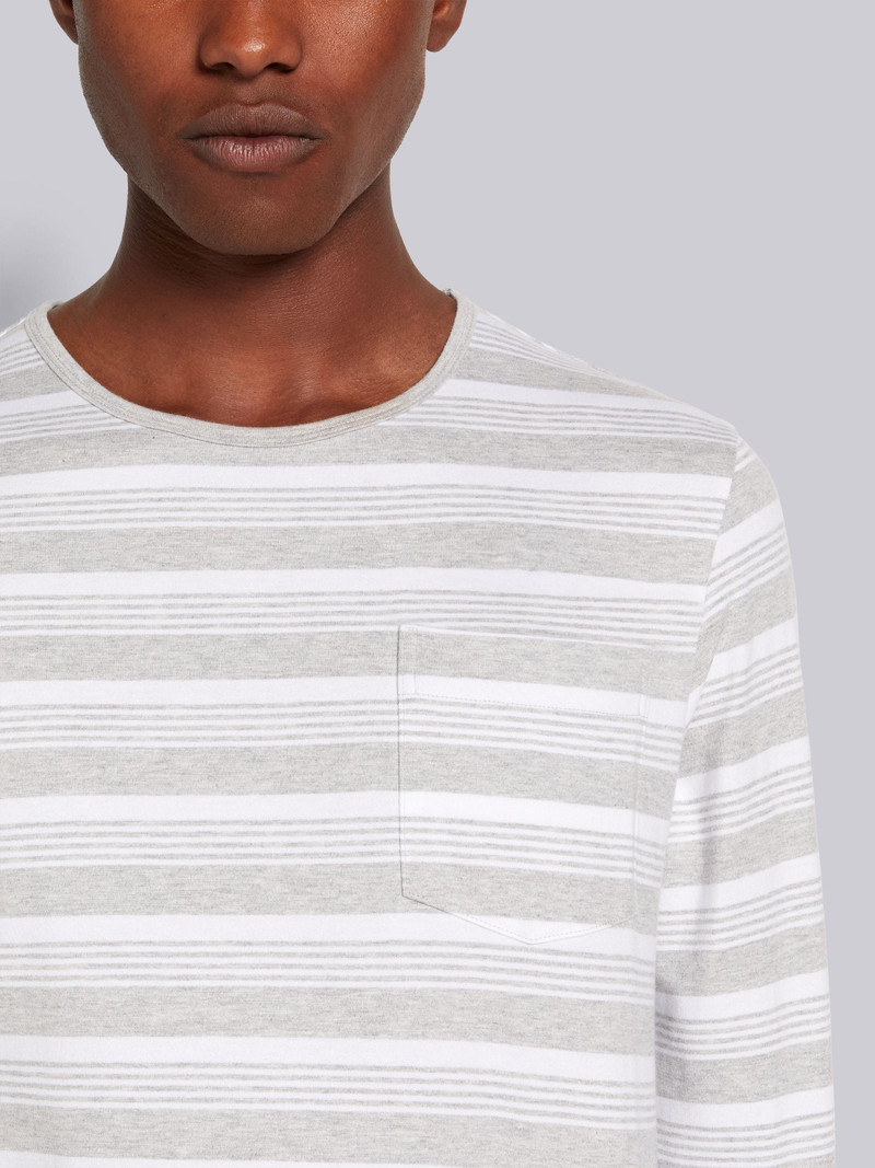 Pastel Grey Striped Jersey Long Sleeve Pocket Tee 5