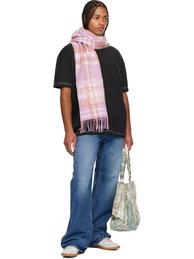 Acne Studios Pink Wide Check Logo Scarf outlook