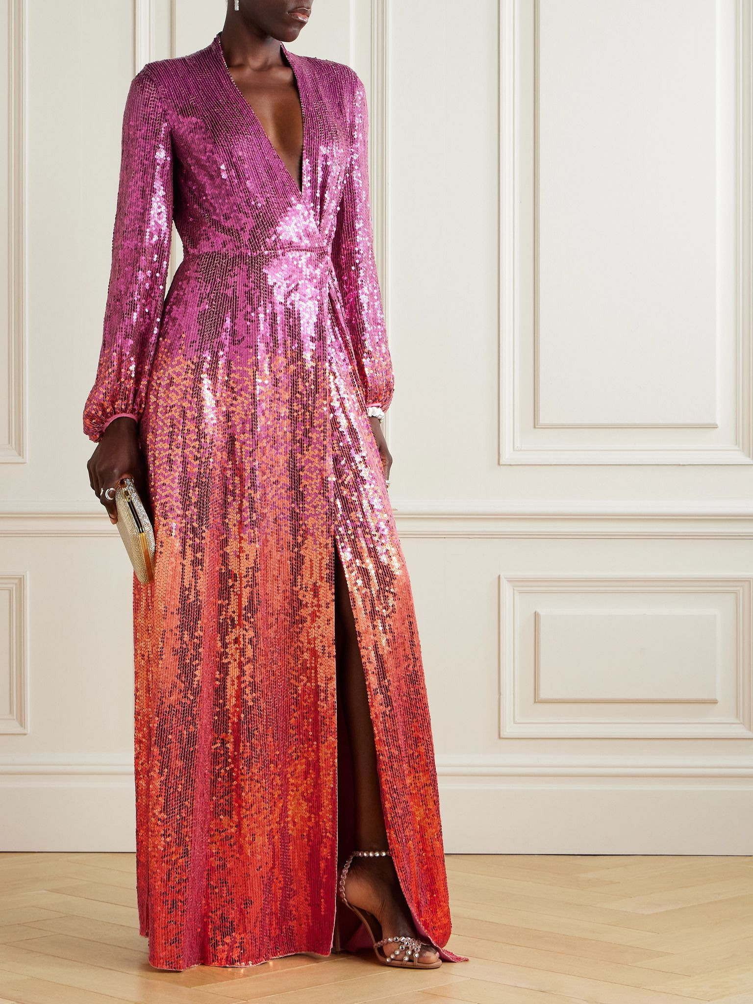 Sequined jersey wrap gown Pink - 2
