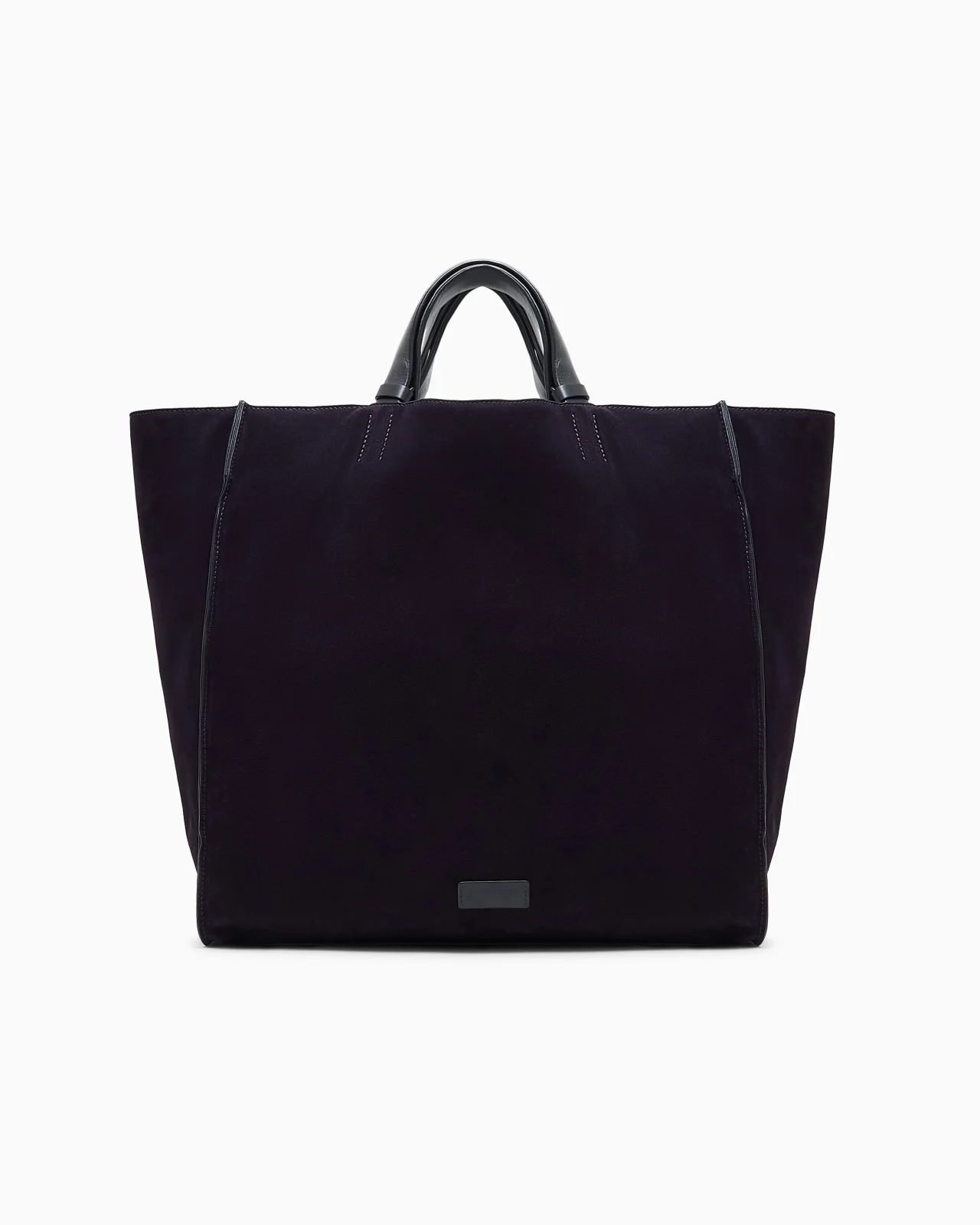 SUEDE SHOPPER BAG WITH LEATHER HANDLES AND EMBOSSED LOGO - 1
