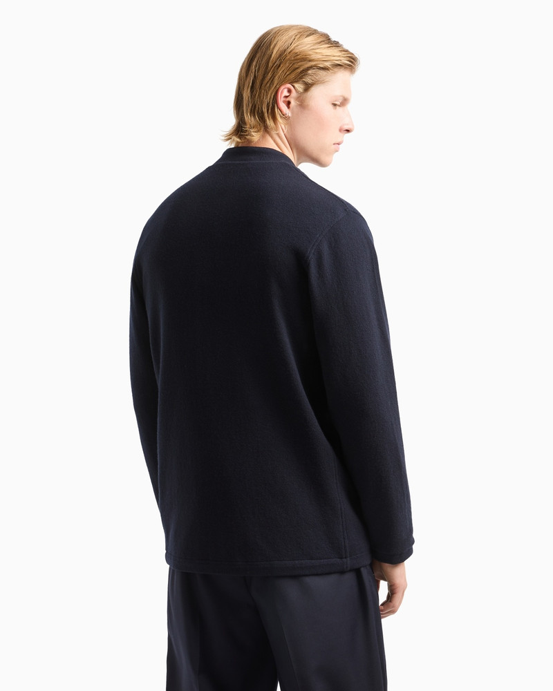 PLATED PLAIN-KNIT VIRGIN-WOOL BLAZER WITH GURU COLLAR 3