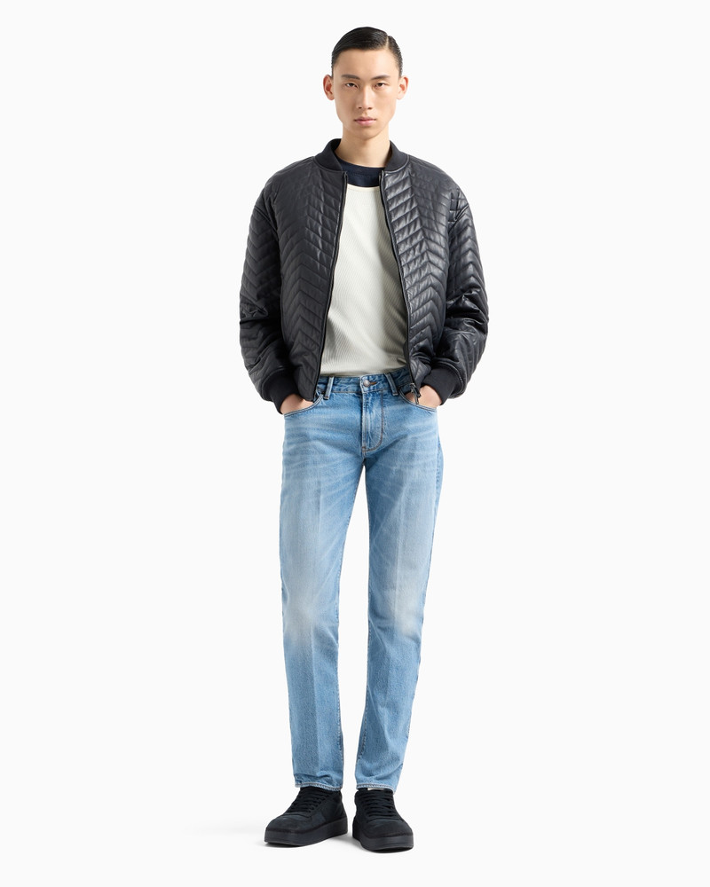 EMPORIO ARMANI J06 Slim-fit, 12.2 oz stone-washed denim jeans with veining outlook