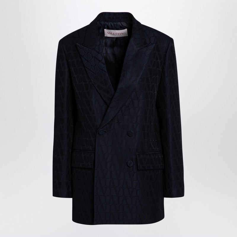 Valentino Navy Blue Double-Breasted Jacket Toile Iconographe Women - 1