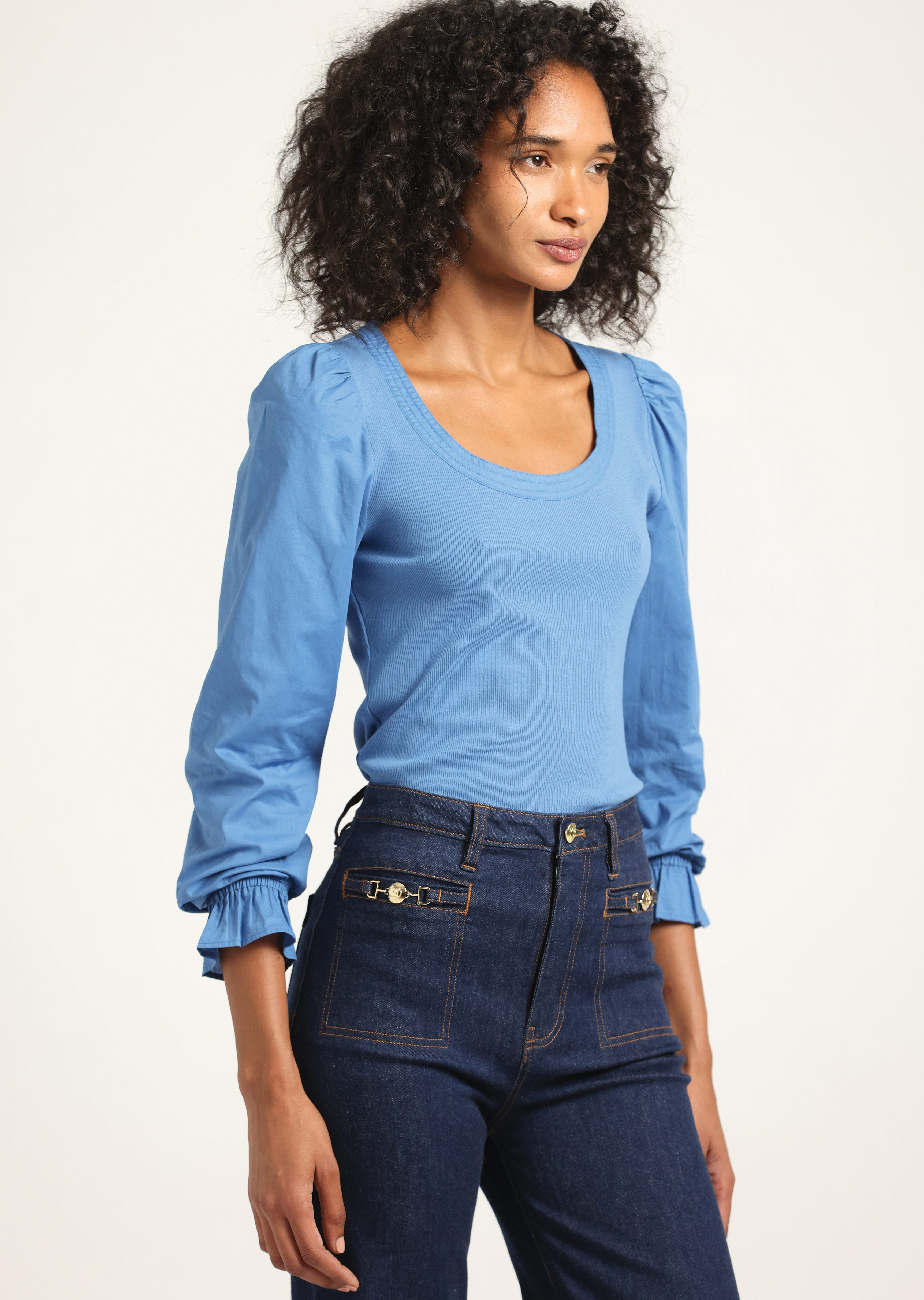 AISHAH SCOOP NECK LONG SLEEVE RIBBED TOP - 4