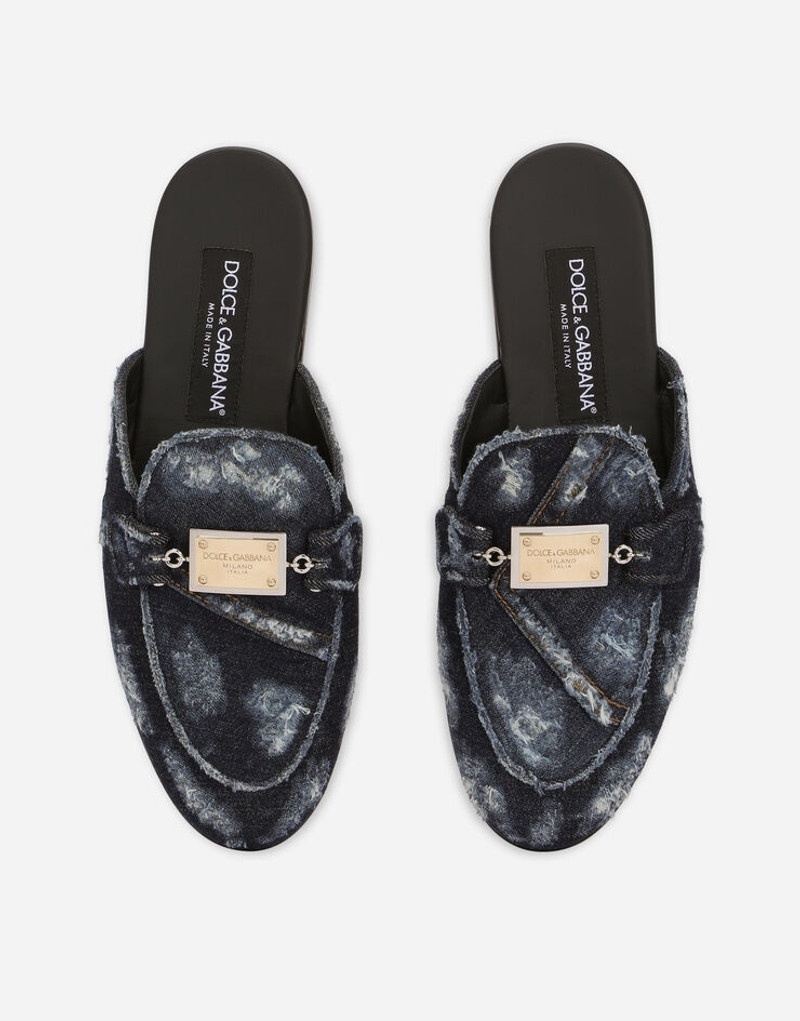 Denim slippers with branded plate 4