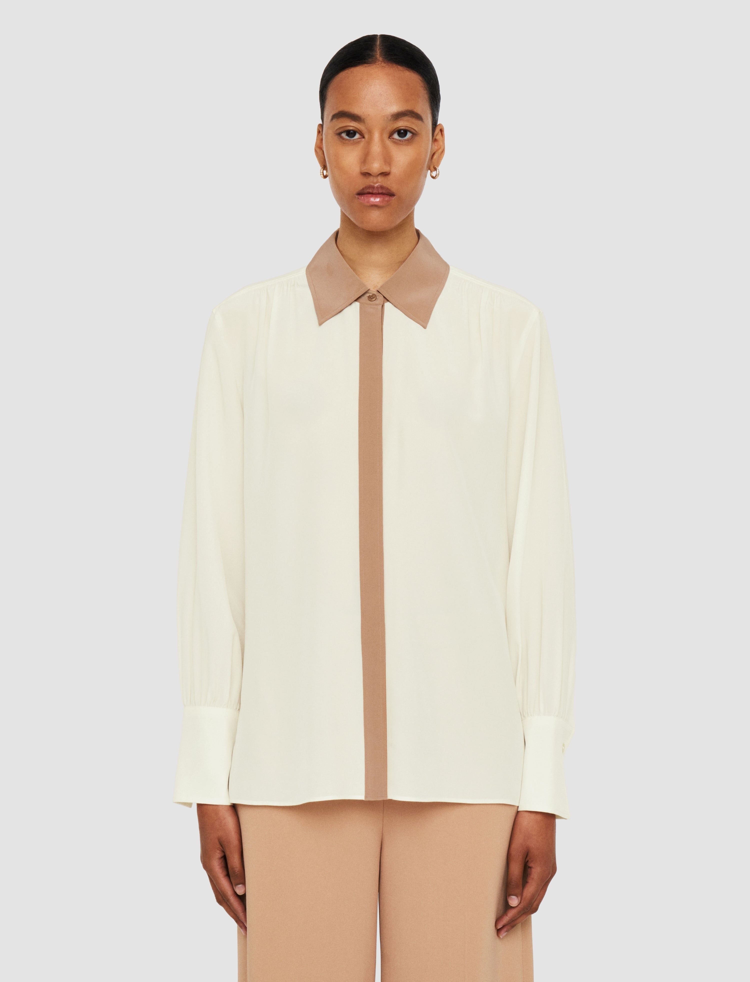 Evora Silk Crepe de Chine Colourblock Blouse - 3