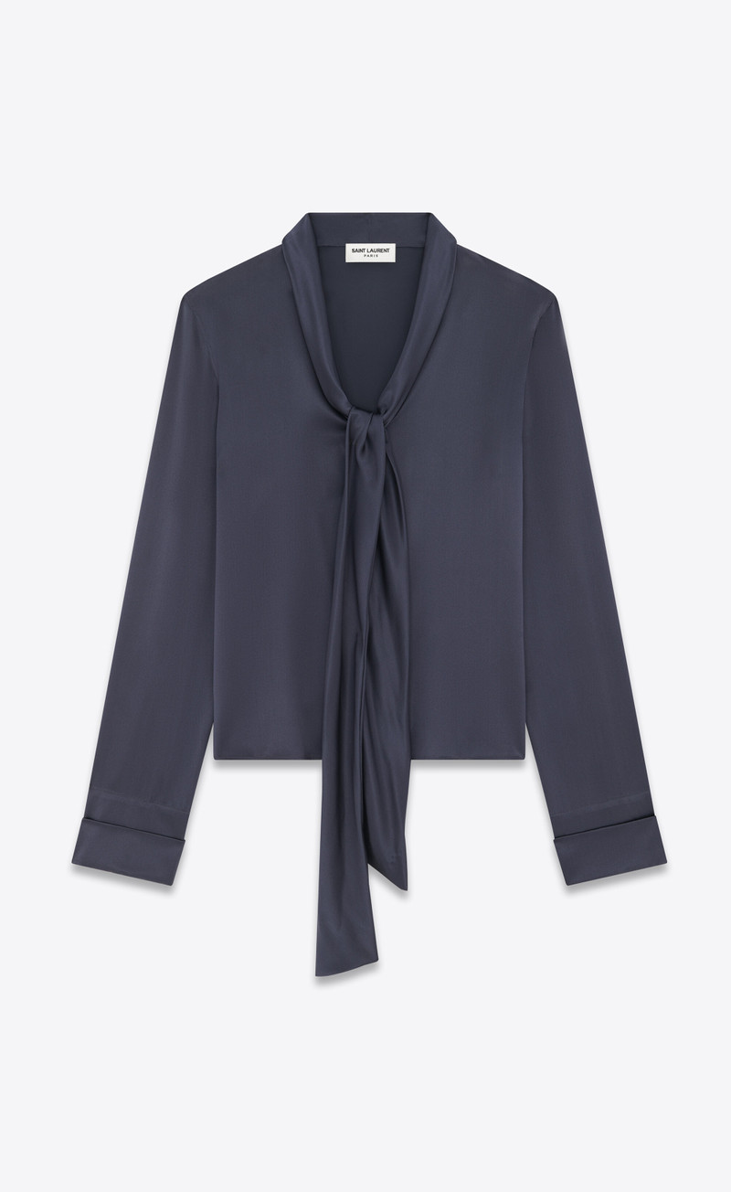 SAINT LAURENT lavallière-neck shirt in silk satin outlook